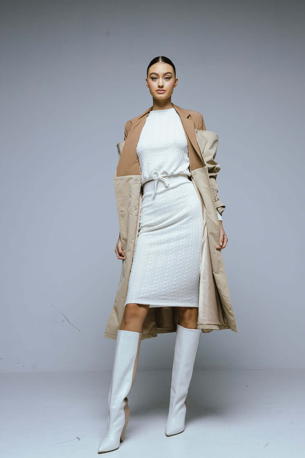 Set Crosetat cu Top si Fusta Midi, Alb, Sindri