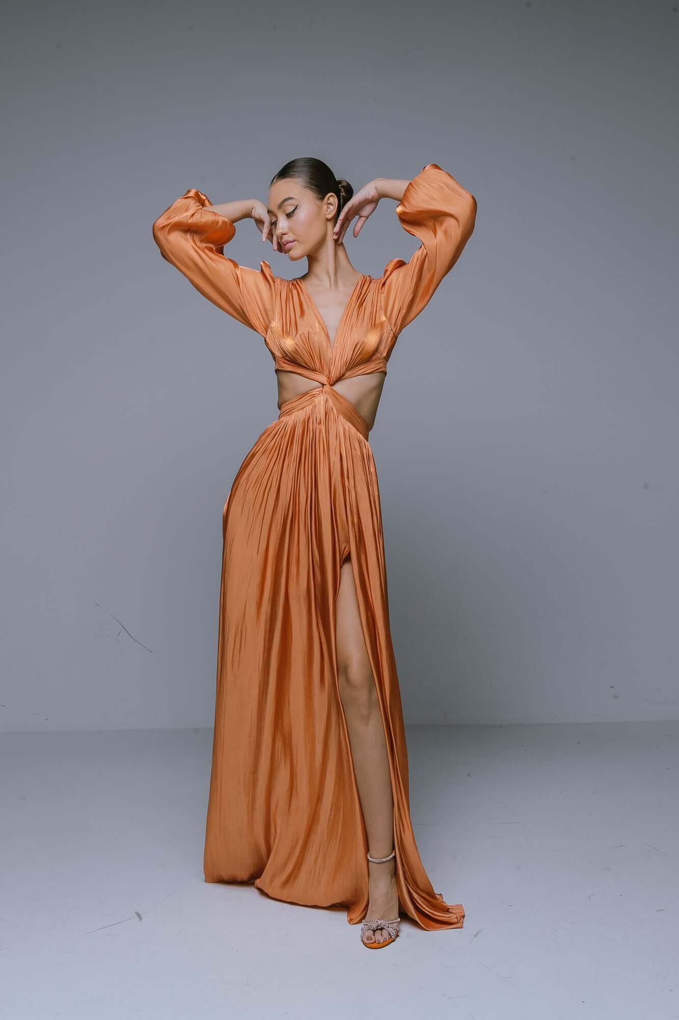 Rochie Maxi cu Decupaj, Terracotta, Asmee