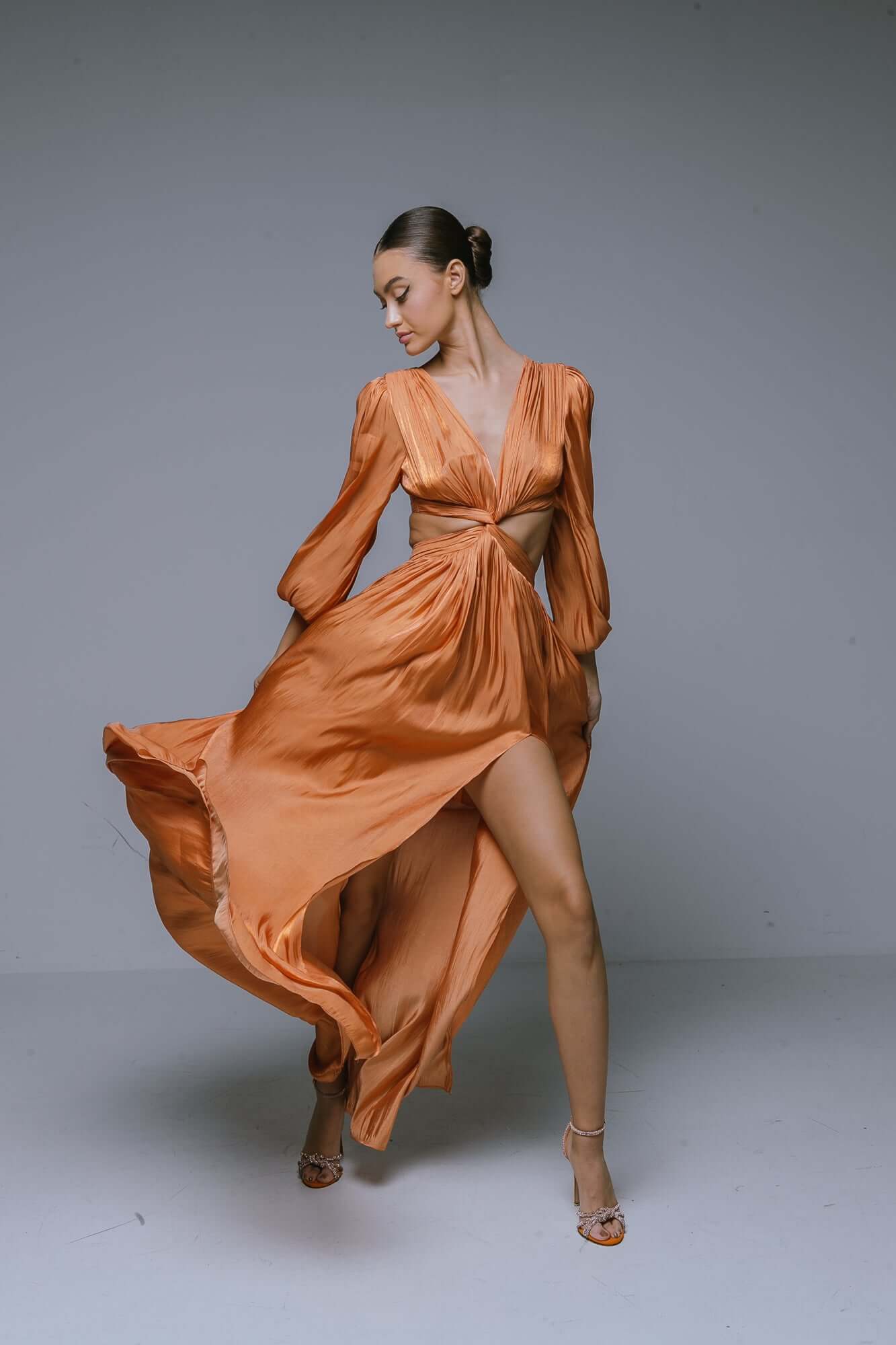 Rochie Maxi cu Decupaj, Terracotta, Asmee