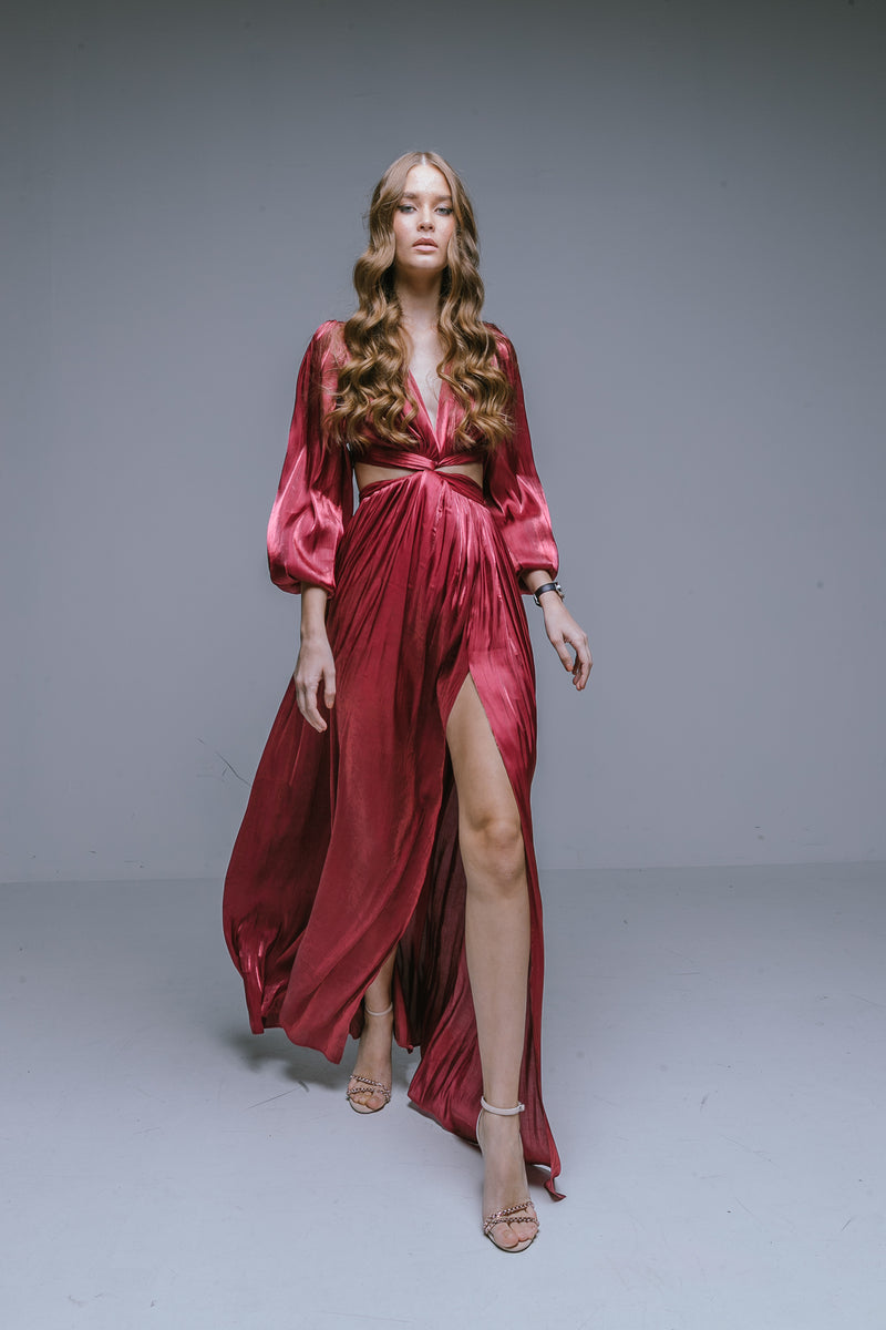 ASMEE knotted maxi dress (in burgundy)