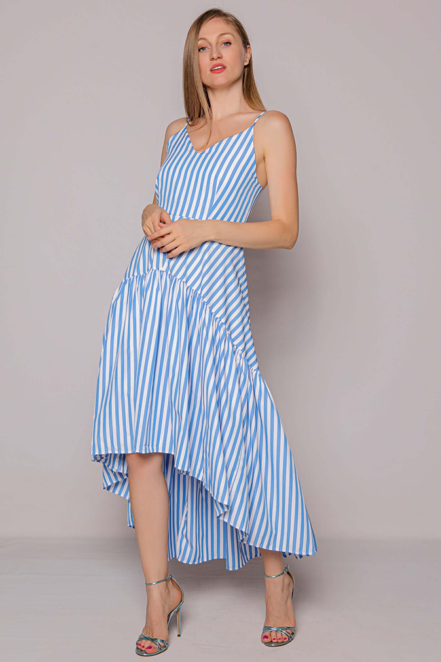 rochie in dungi alb albastru