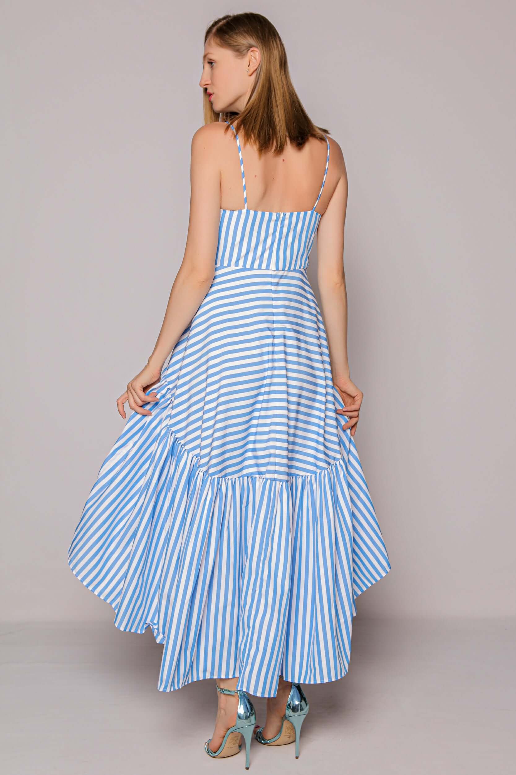 rochie in dungi alb albastru