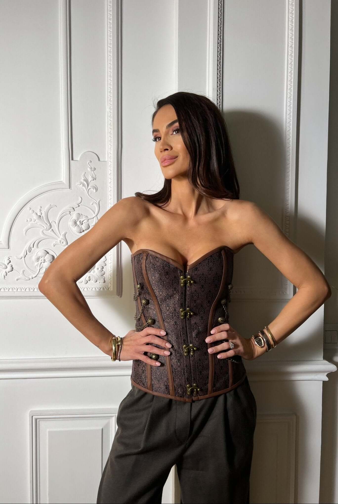 Corset cu Lanturi, Maro, Chain Queen