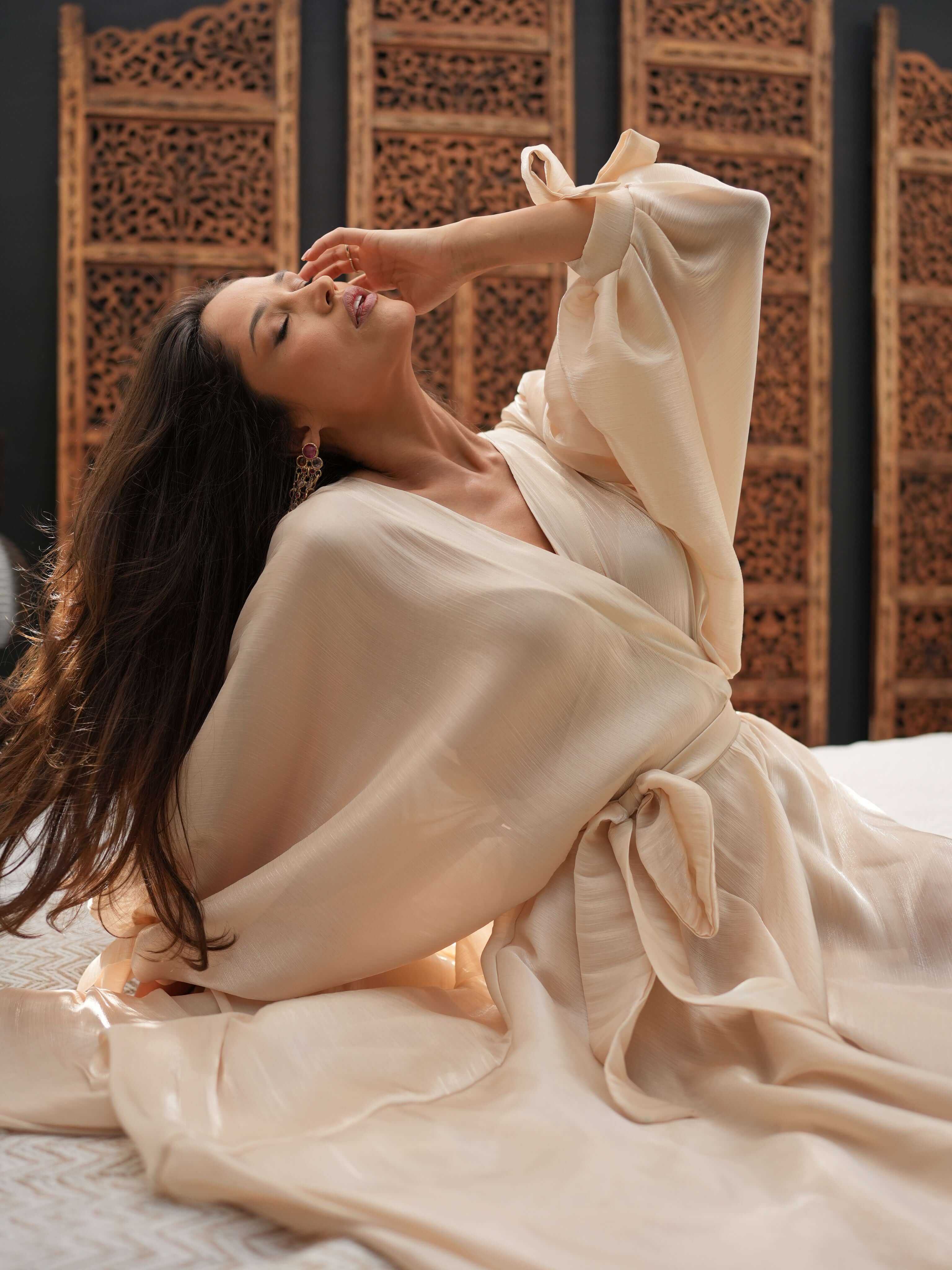 Rochie Maxi cu Volum, Bej, Golden Pearl