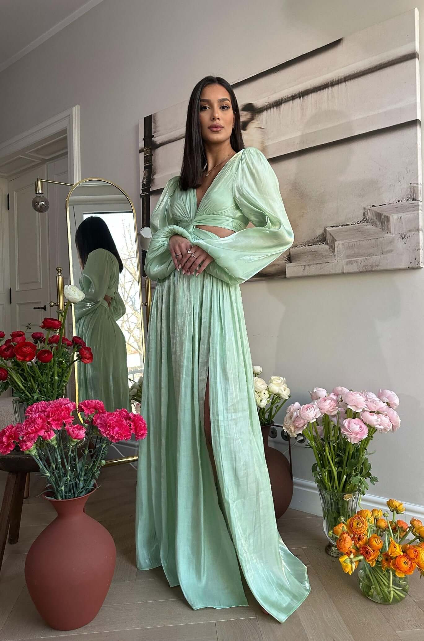 Rochie Maxi cu Decupaj, Verde Menta, Asmee