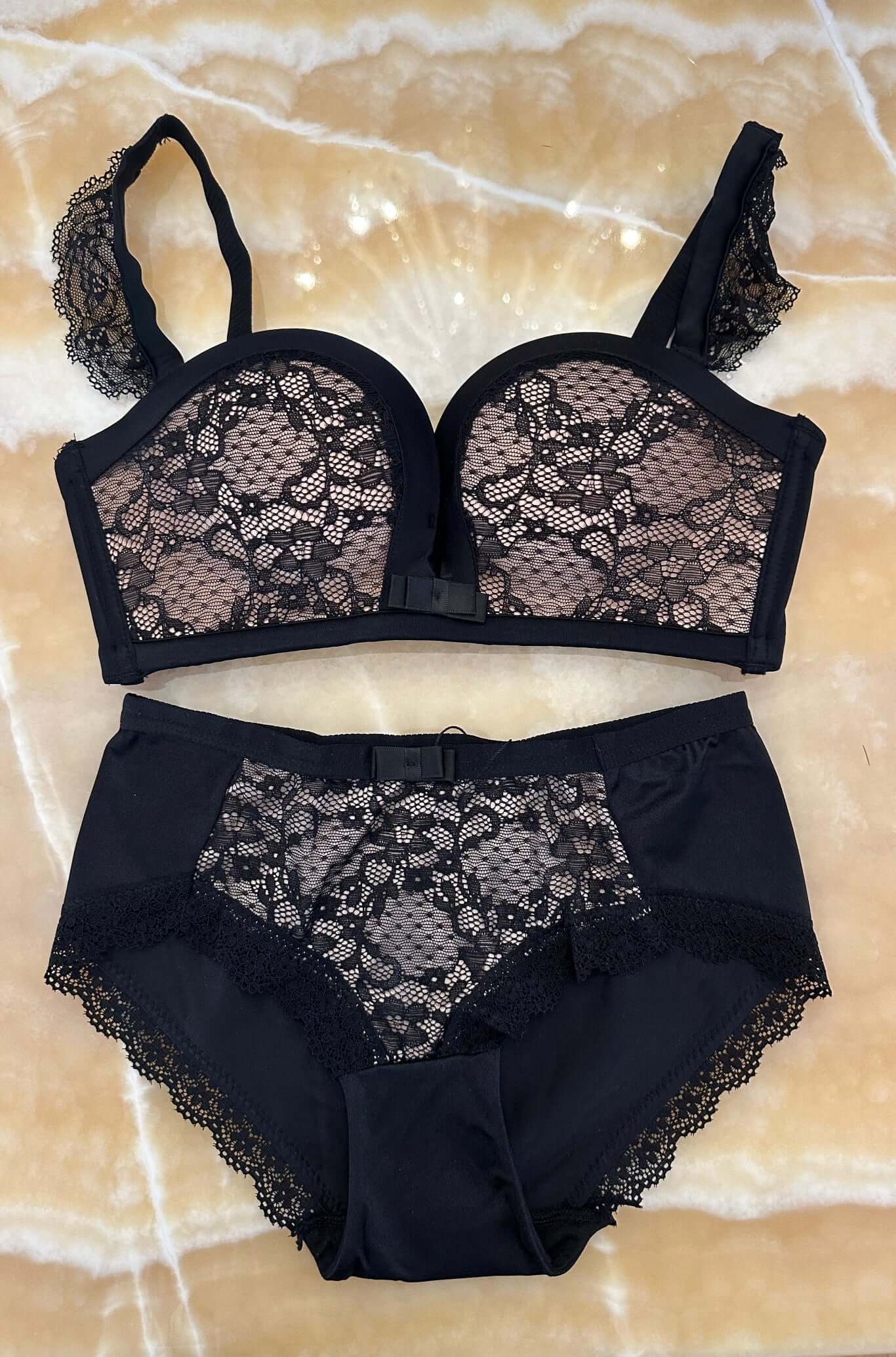 Set Lenjerie Intima cu Dantela, Negru, Midnight Charm