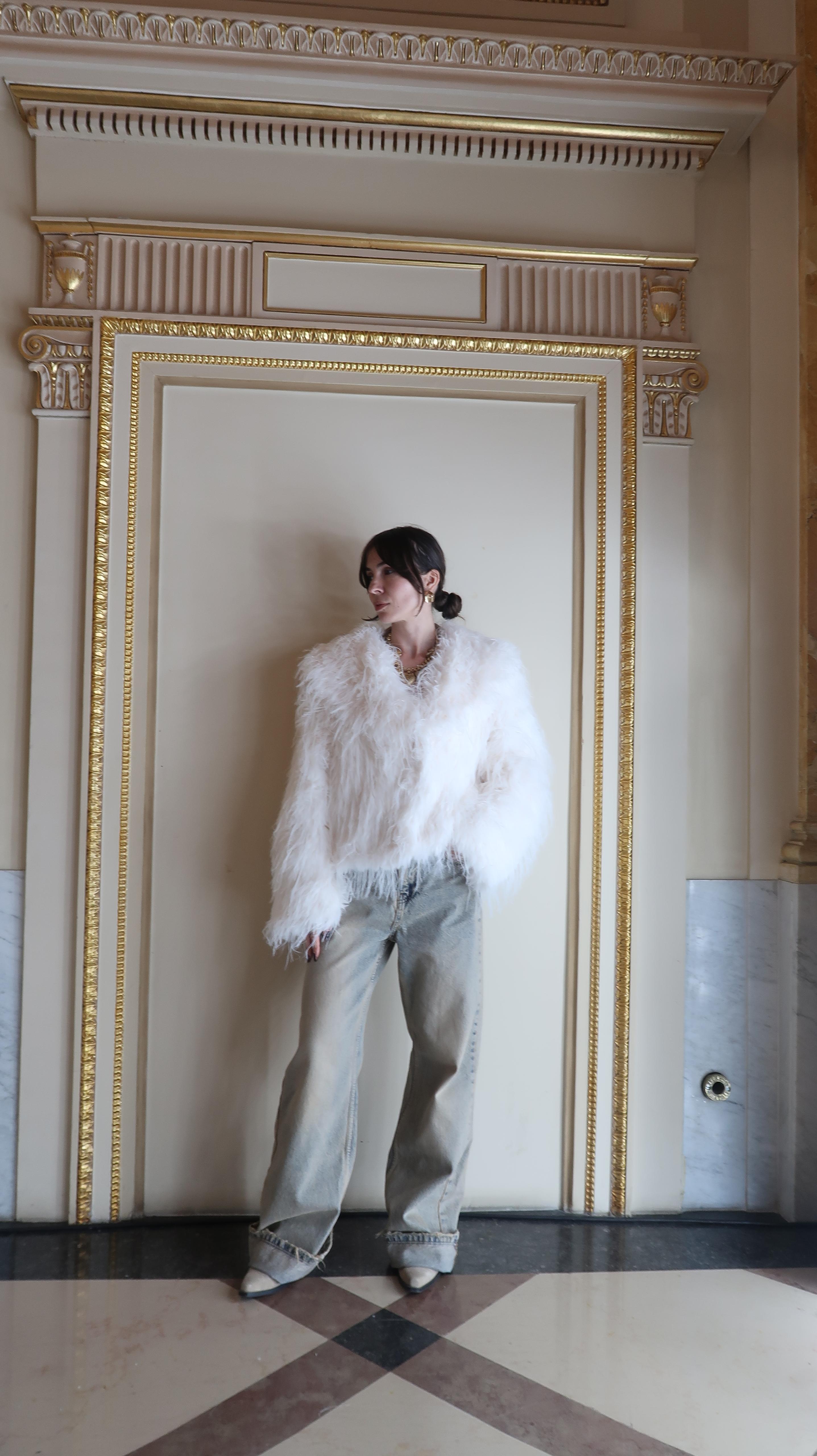 Haina de Blana Faux cu Guler Amplu, Ivory, Aurore