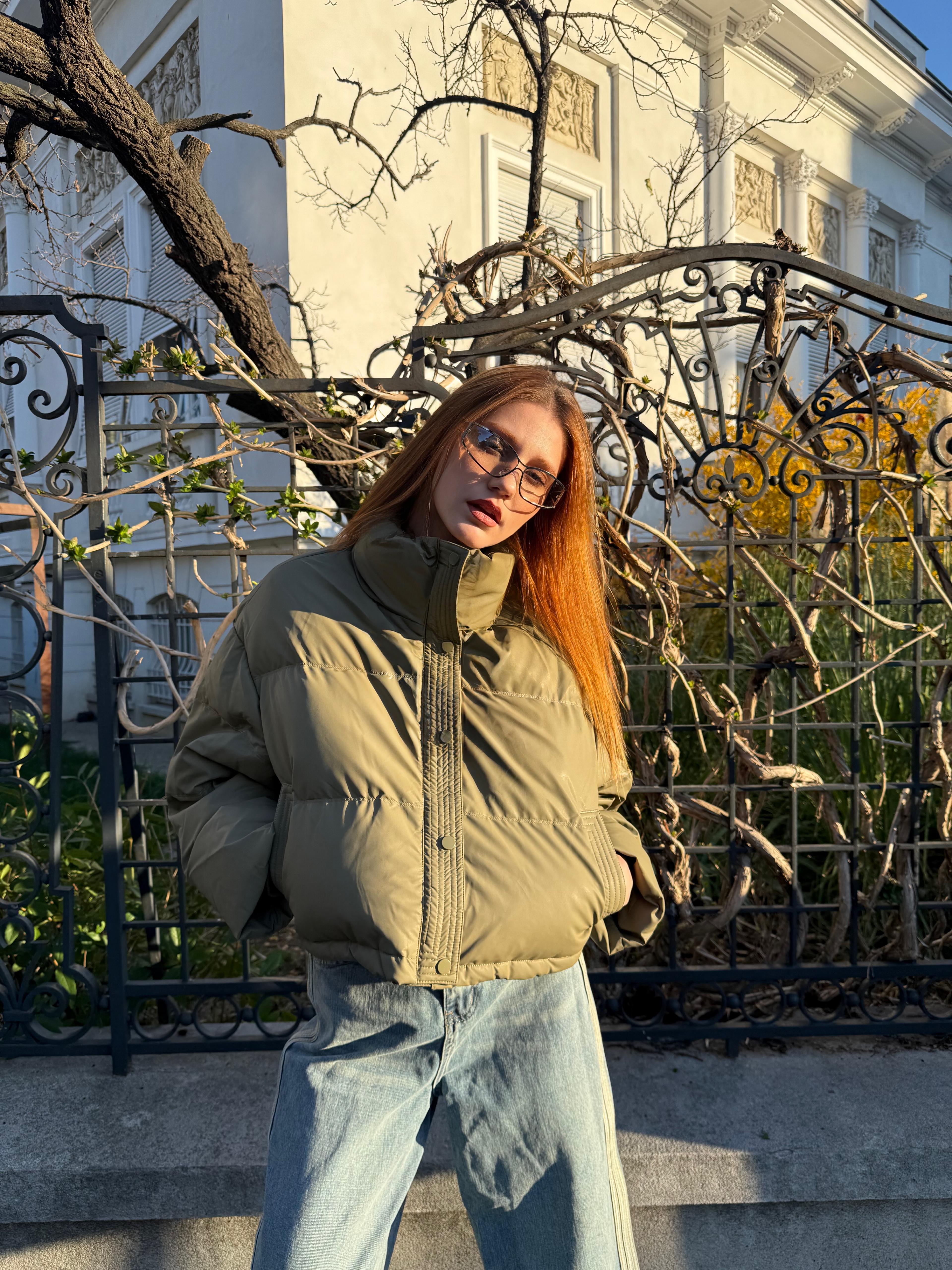 Geaca Puffer Oversized, Verde, Cosmic Camo