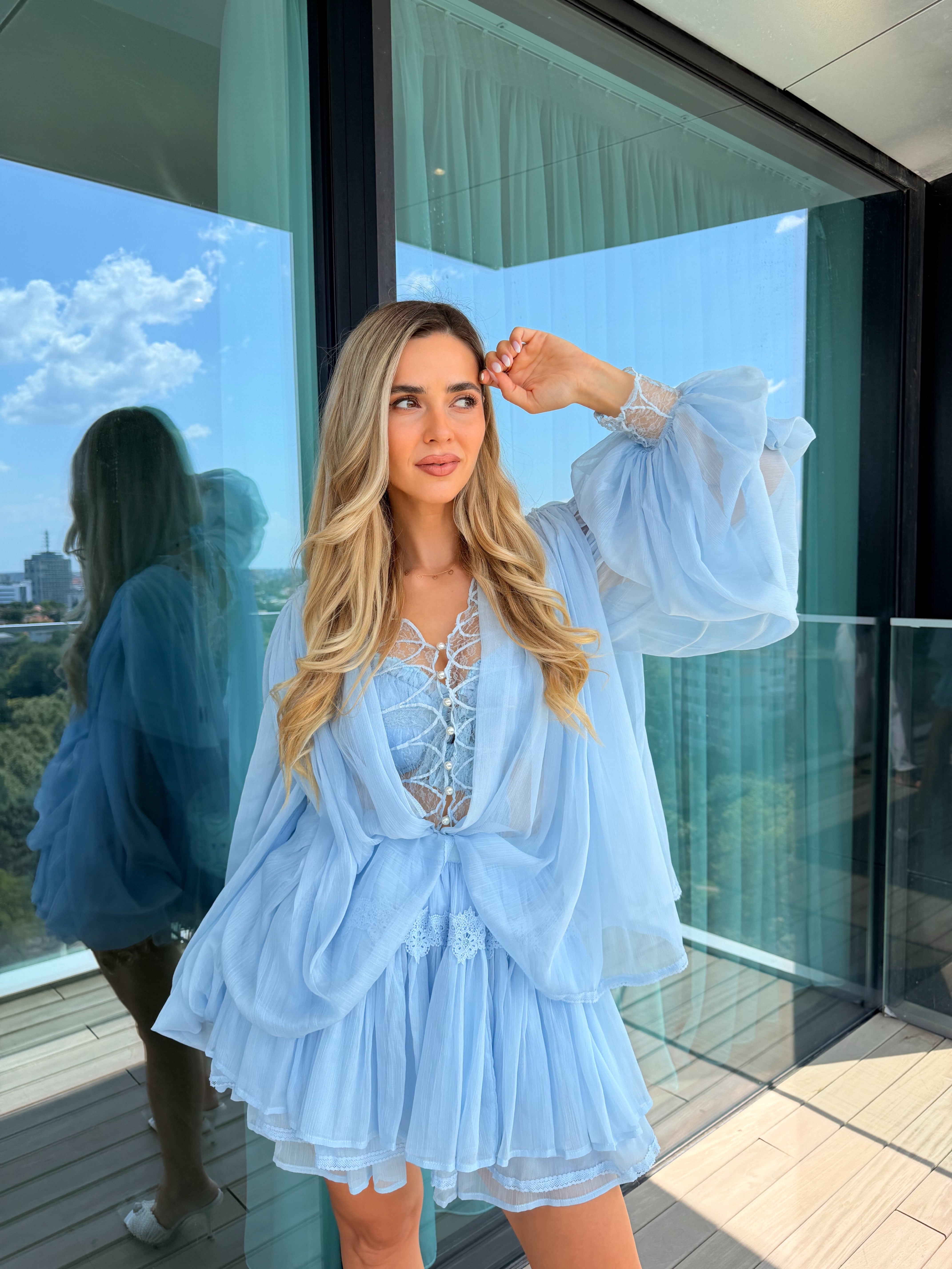 Set Ciel – Cămașă cu Mâneci Ample și Fustă Pantalon, Celestine