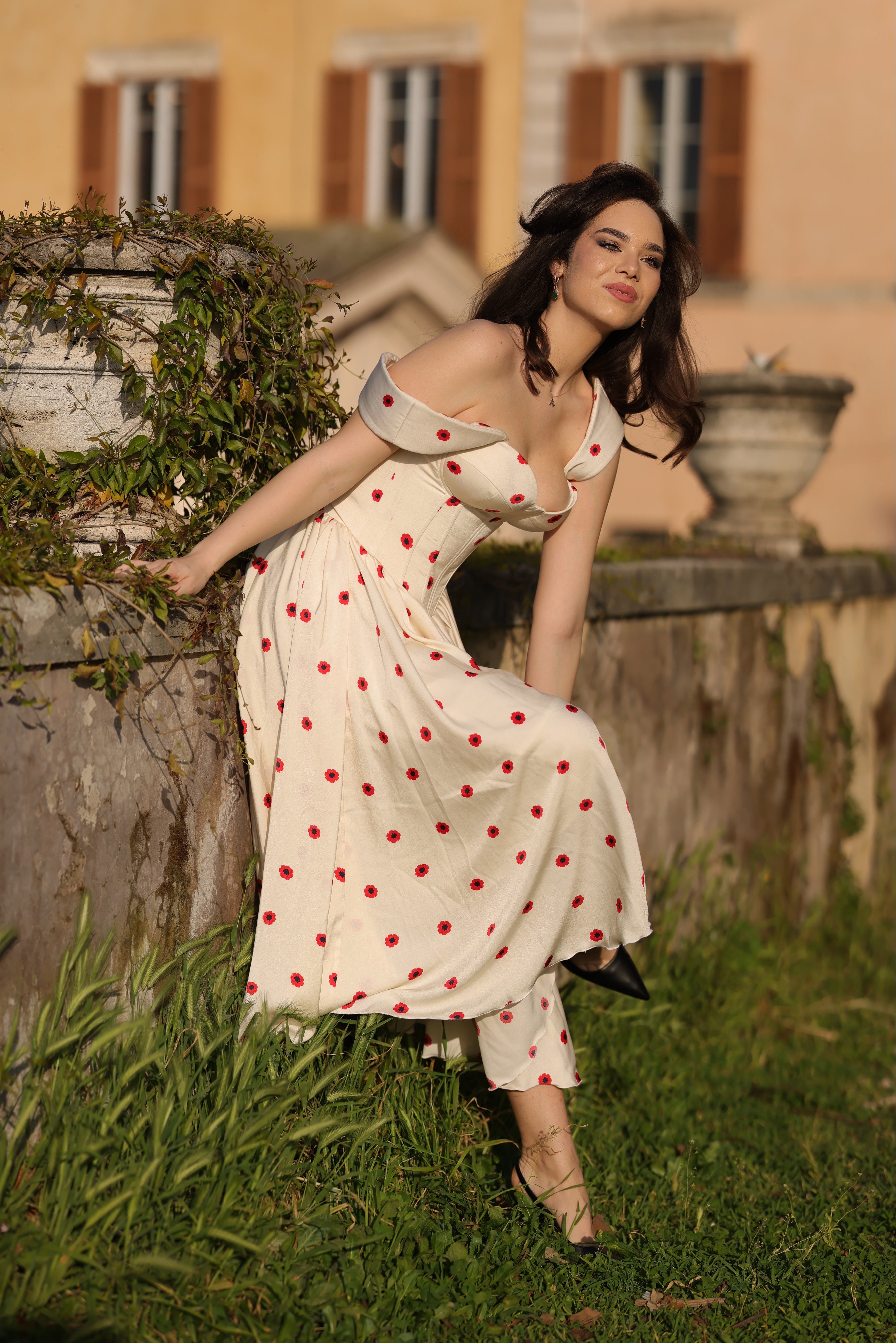 Fustă midi, imprimeu floral, Marguerite