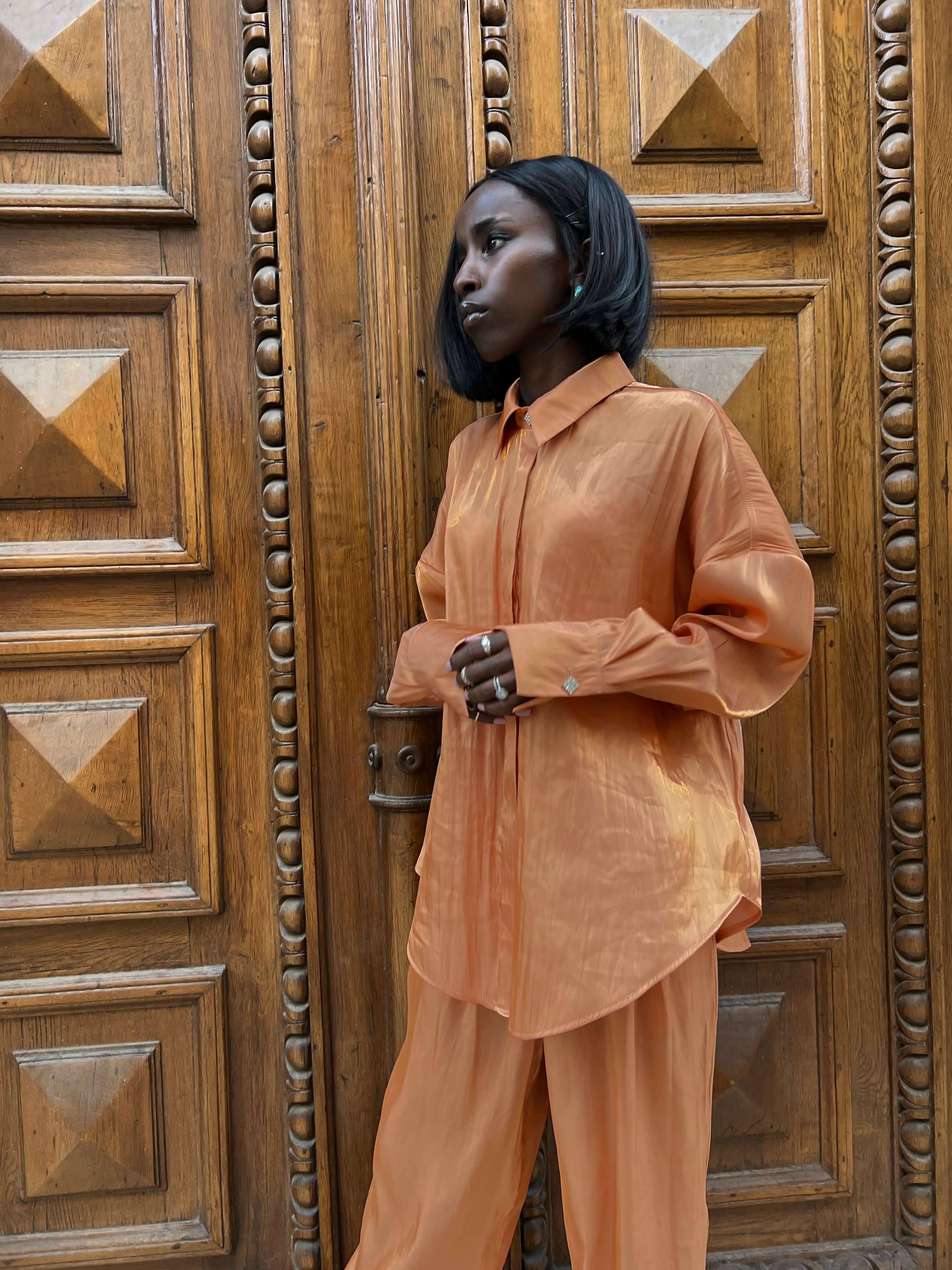 Compleu Elegant din Organza Portocaliu, Sunset Seduction