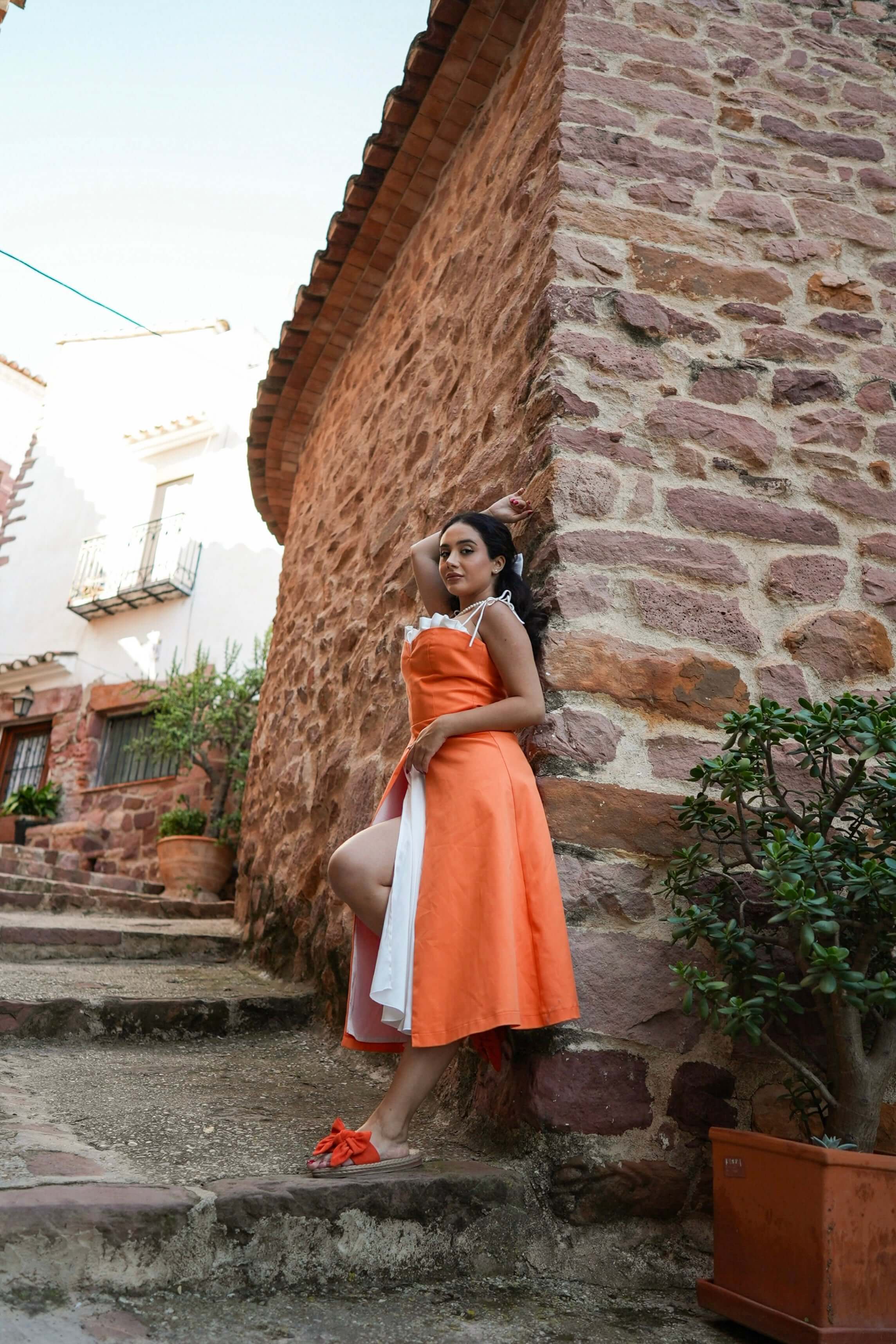 Rochie Midi cu Decupaj, Portocalie, Tulip