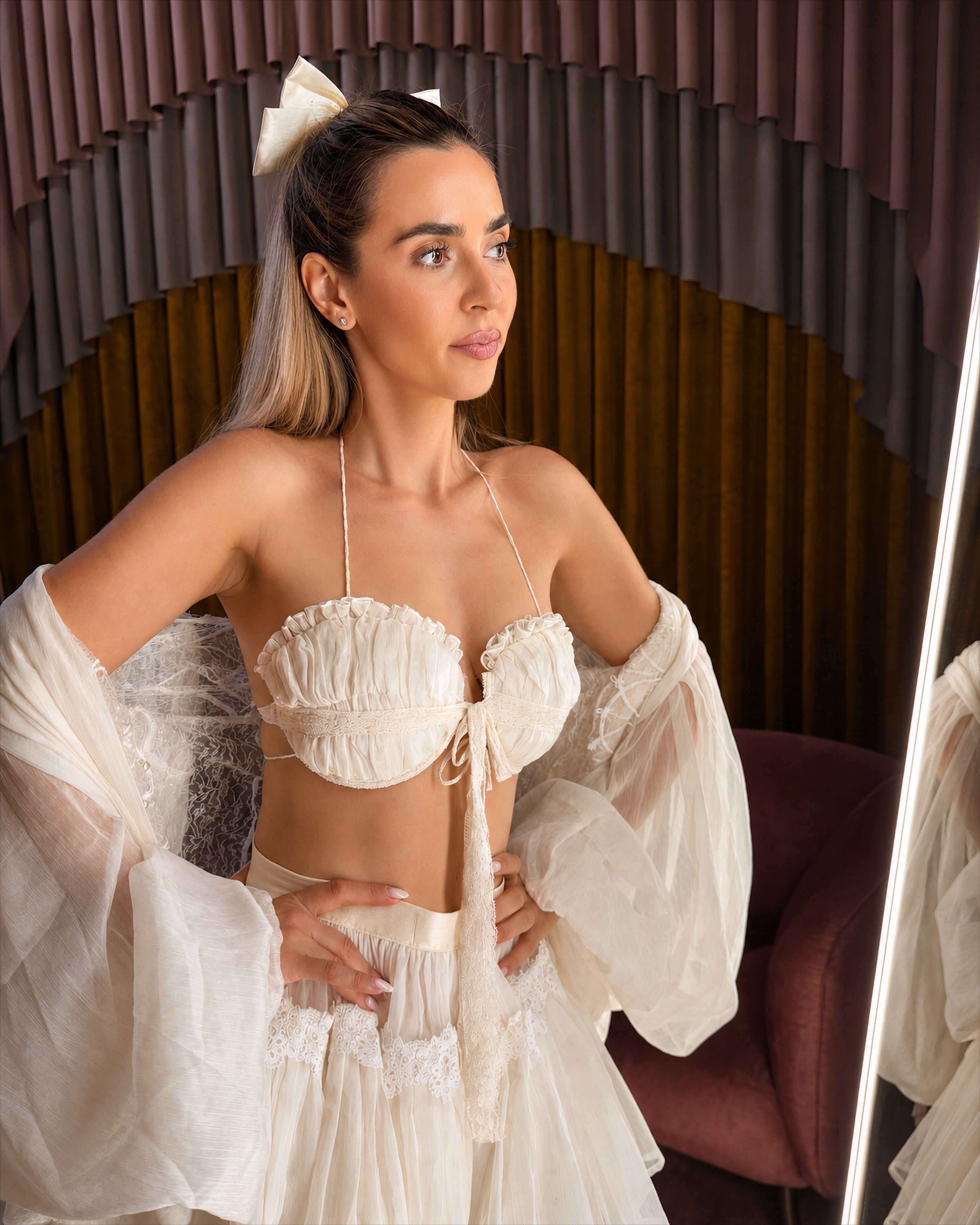 Set Ivory – Cămașă cu Mâneci Ample și Fustă Pantalon, Celestine