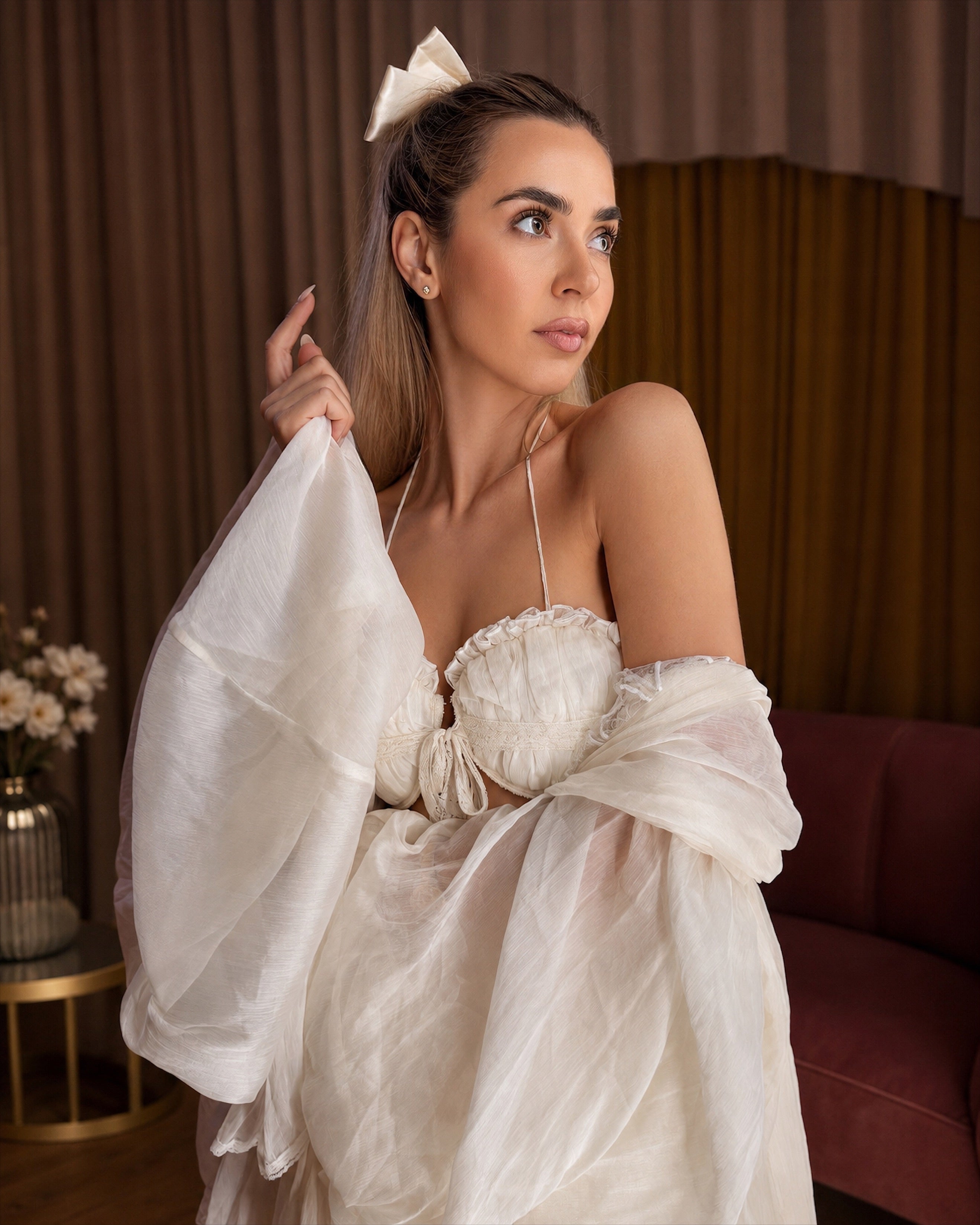 Set Ivory – Cămașă cu Mâneci Ample și Fustă Pantalon, Celestine