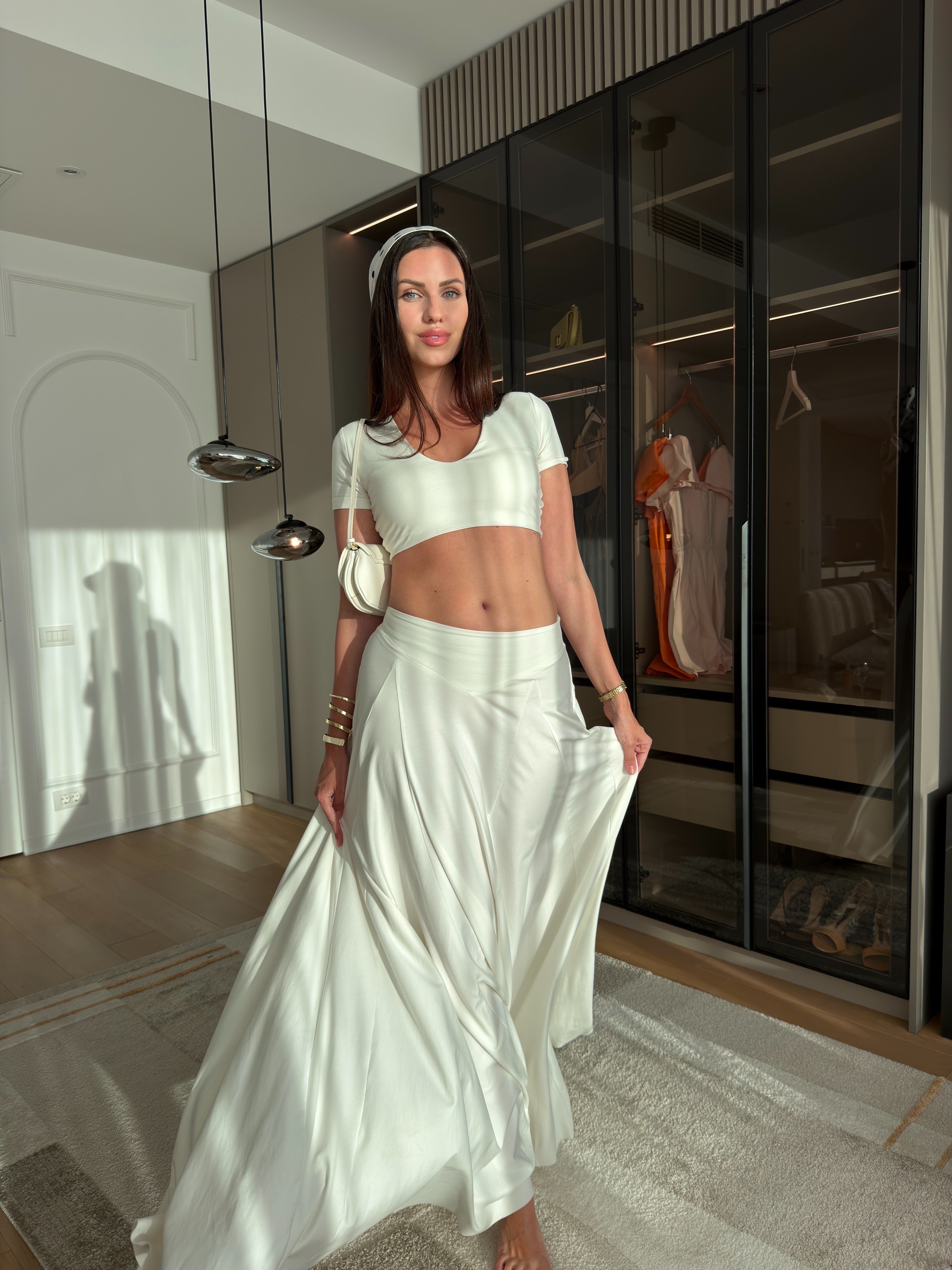 Set Anaïs & Estelle Top și fustă albă din jersey cu vâscoză
