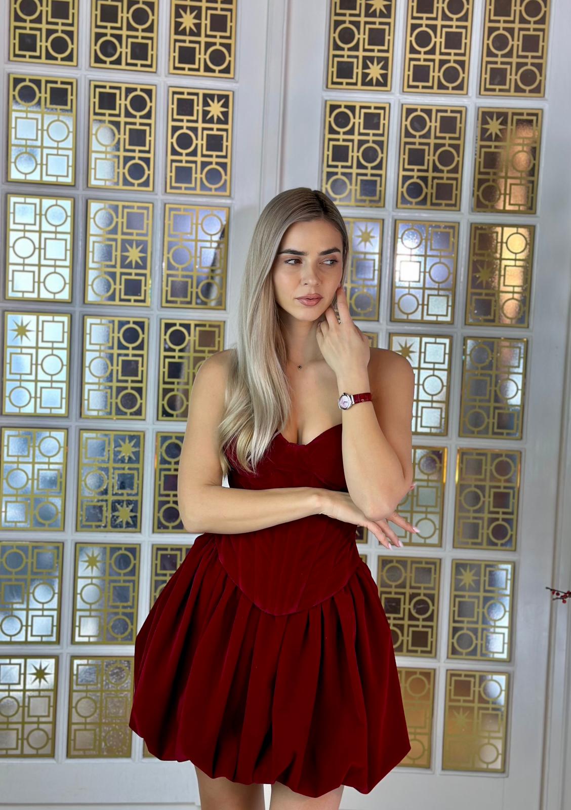 Corset cupe, catifea burgundy,  Dalia