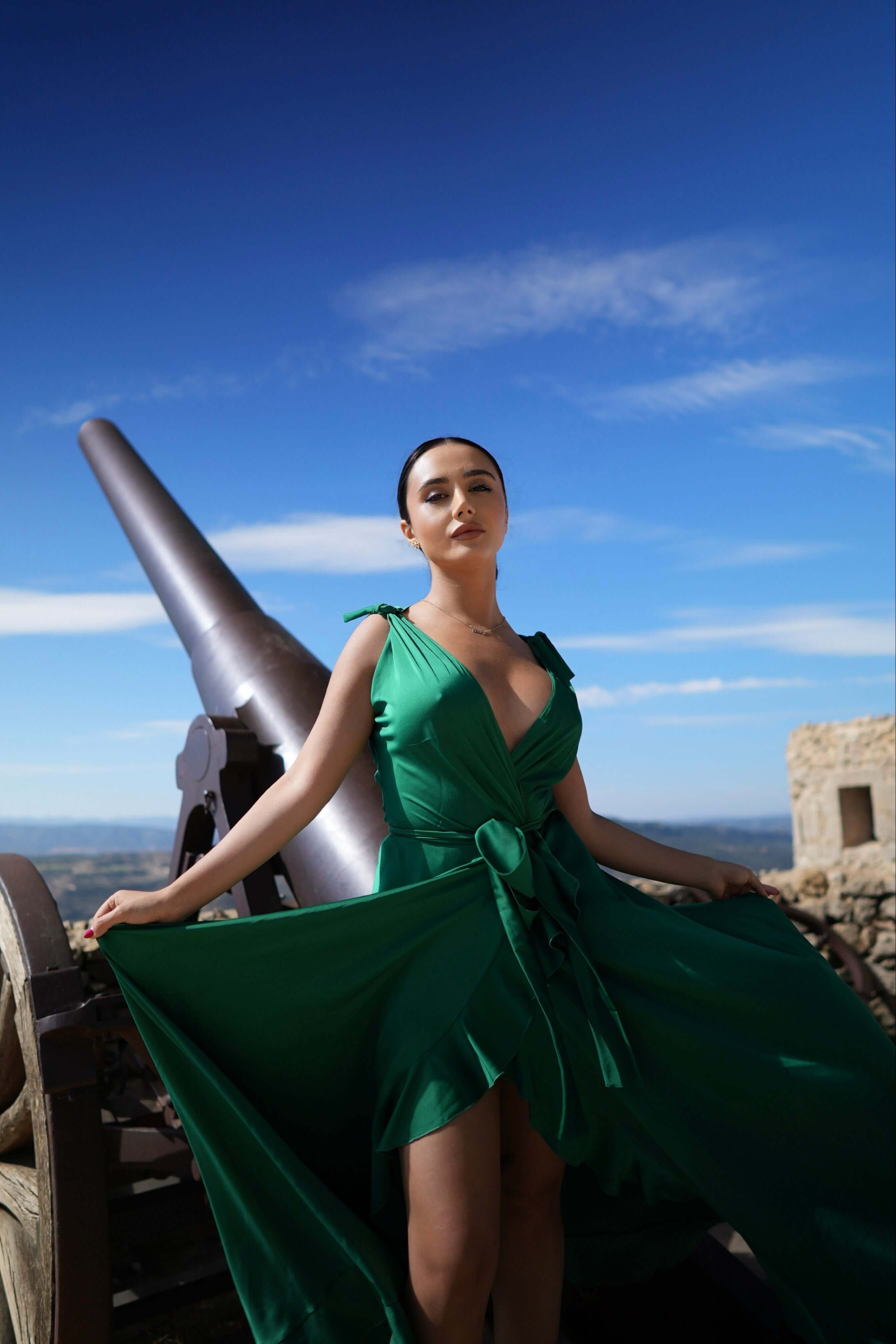 Elegant Maxi Dress with Ruffles, Royal, Green