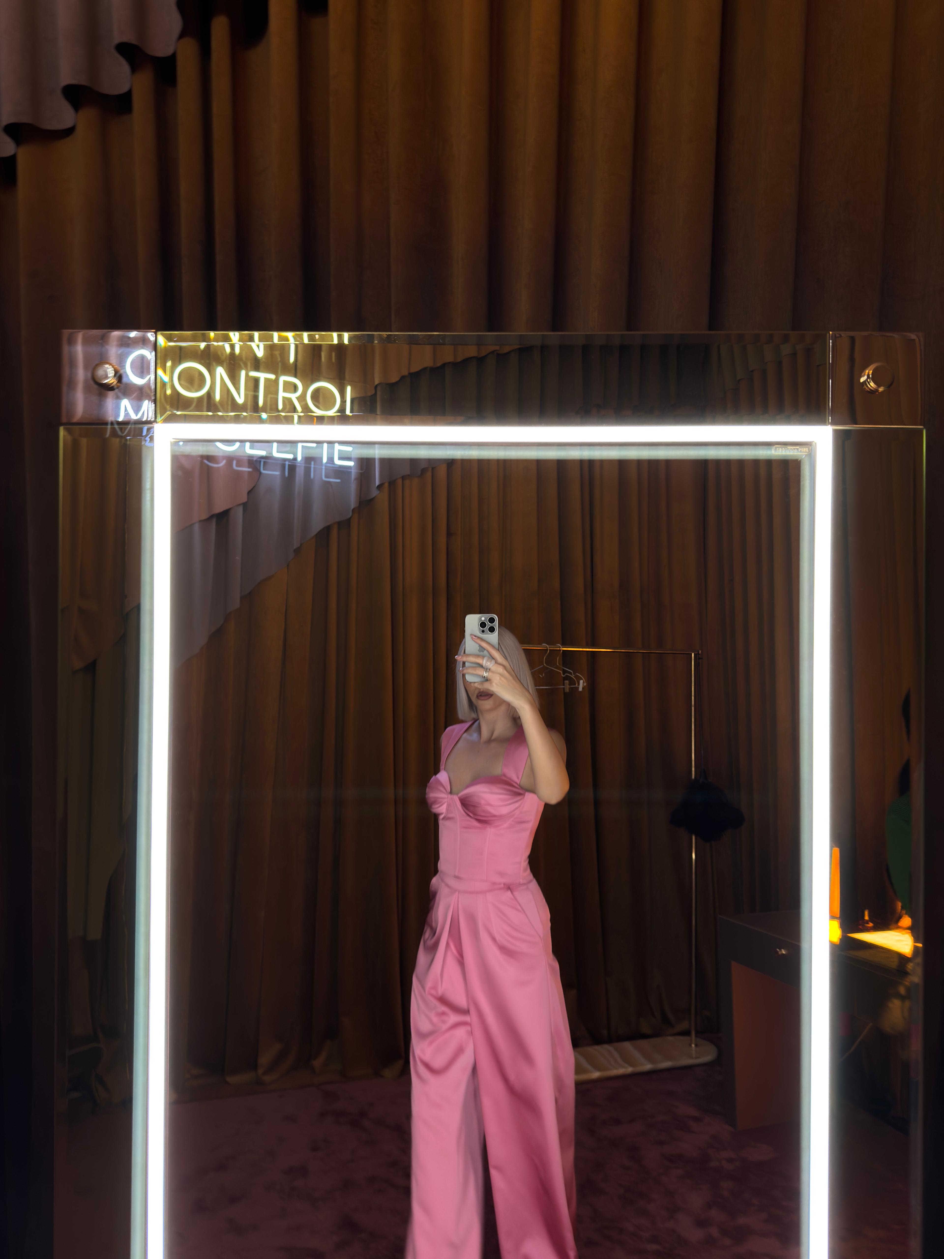 Pantaloni Satinati cu Croiala Larga, Roz, Paloma