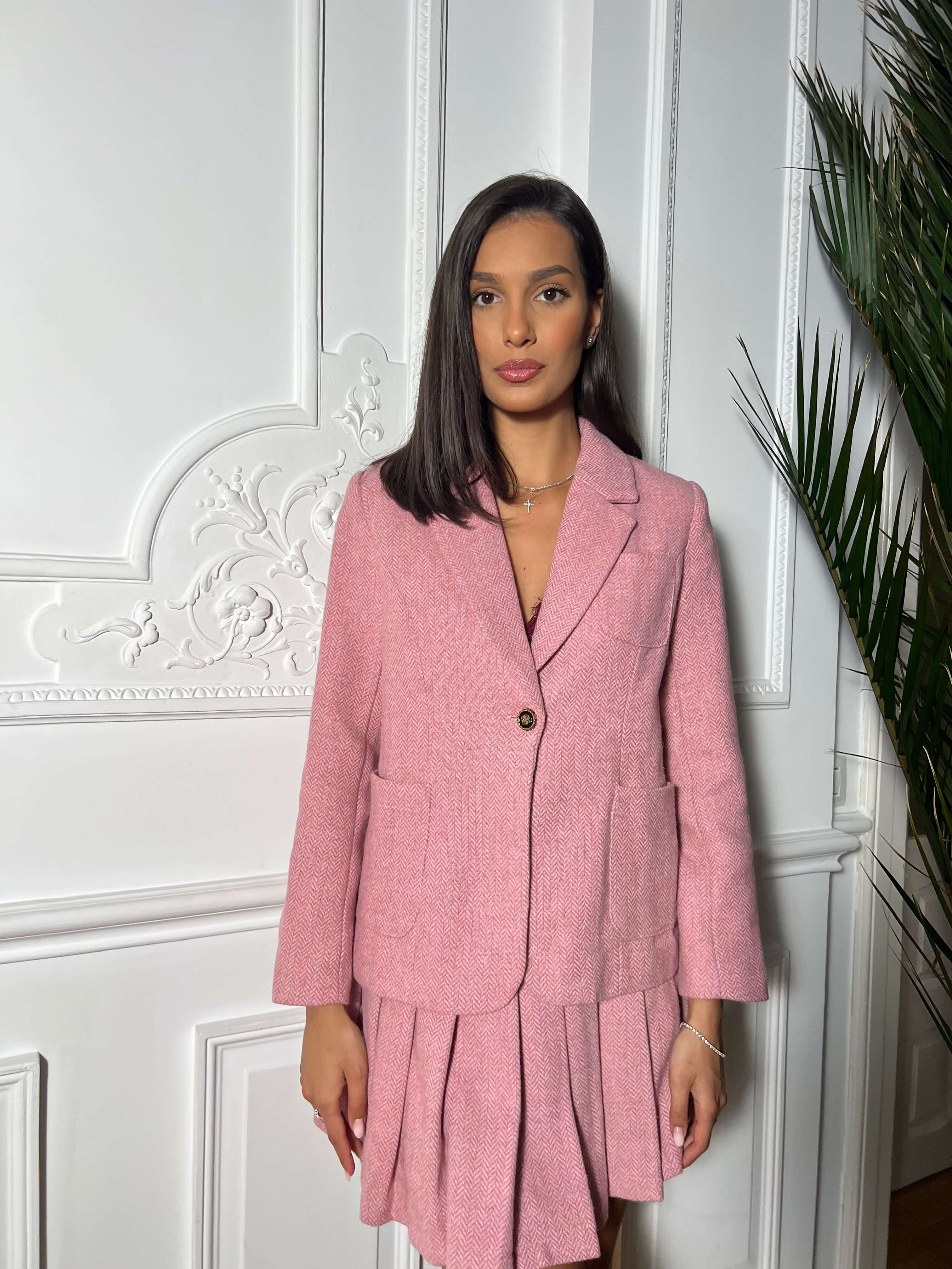 Costum cu Sacou si Fusta Mini, Roz, Blush