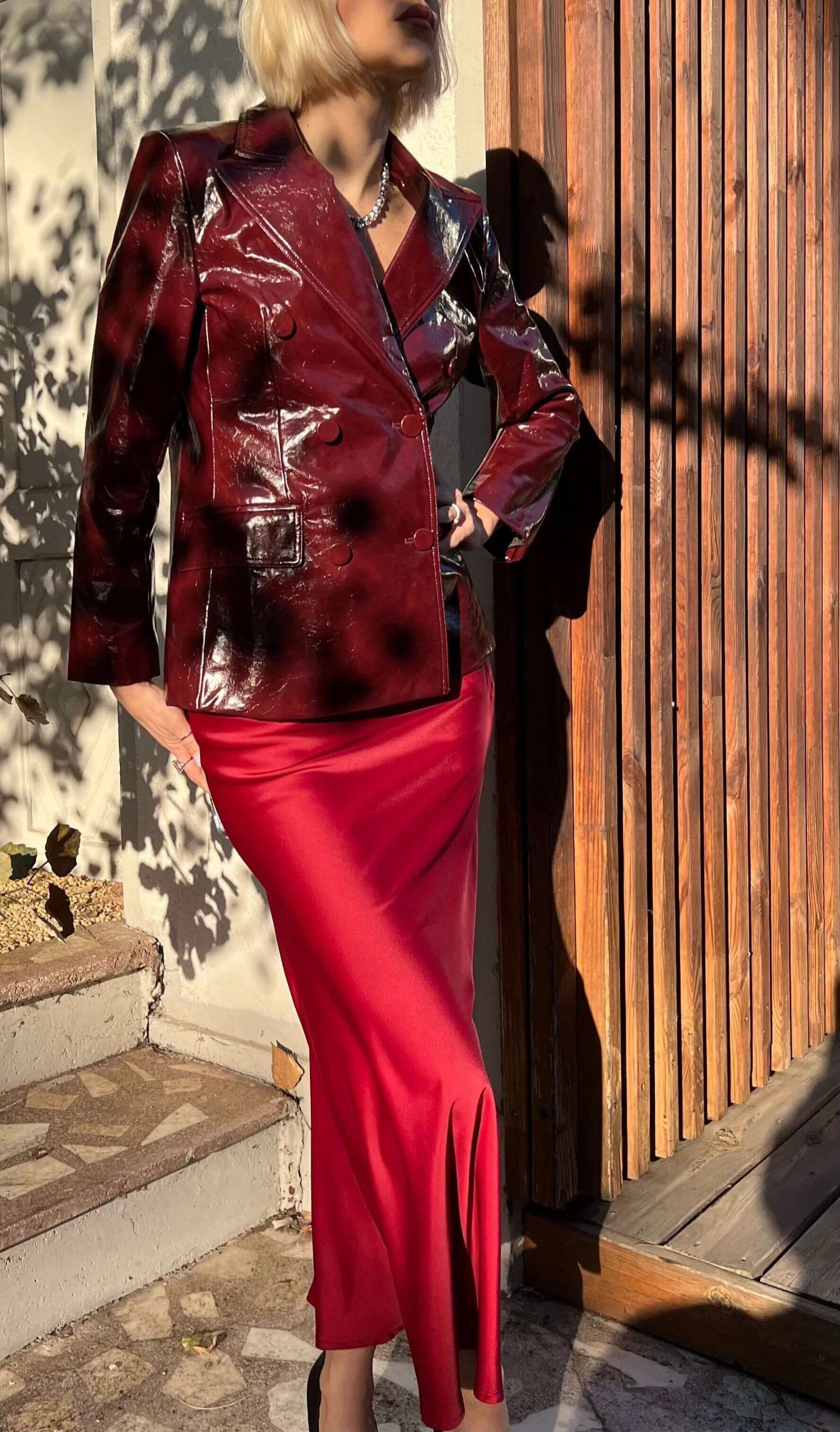 Shiny Blazer-Style Jacket, Ox Blood, Burgundy