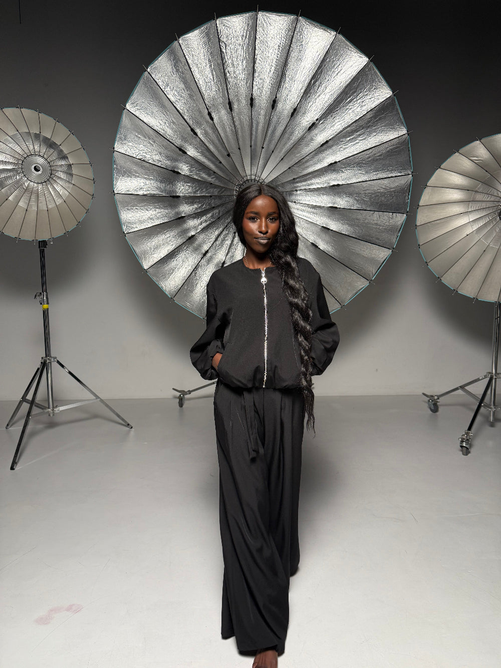 Elegant Women’s Set with Bomber Jacket and Palazzo Pants, Brown Chocolate