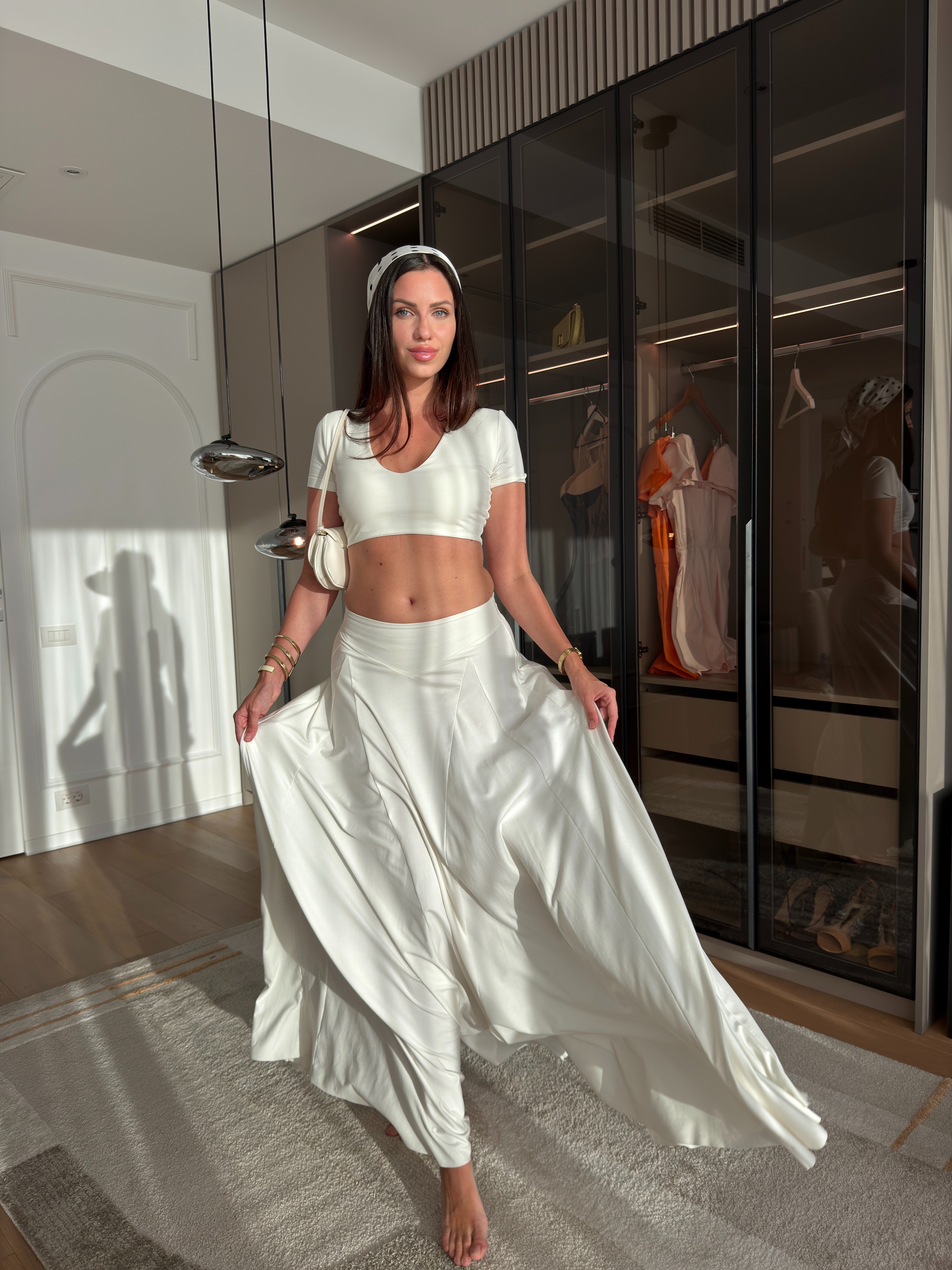 Set Anaïs & Estelle Top și fustă albă din jersey cu vâscoză