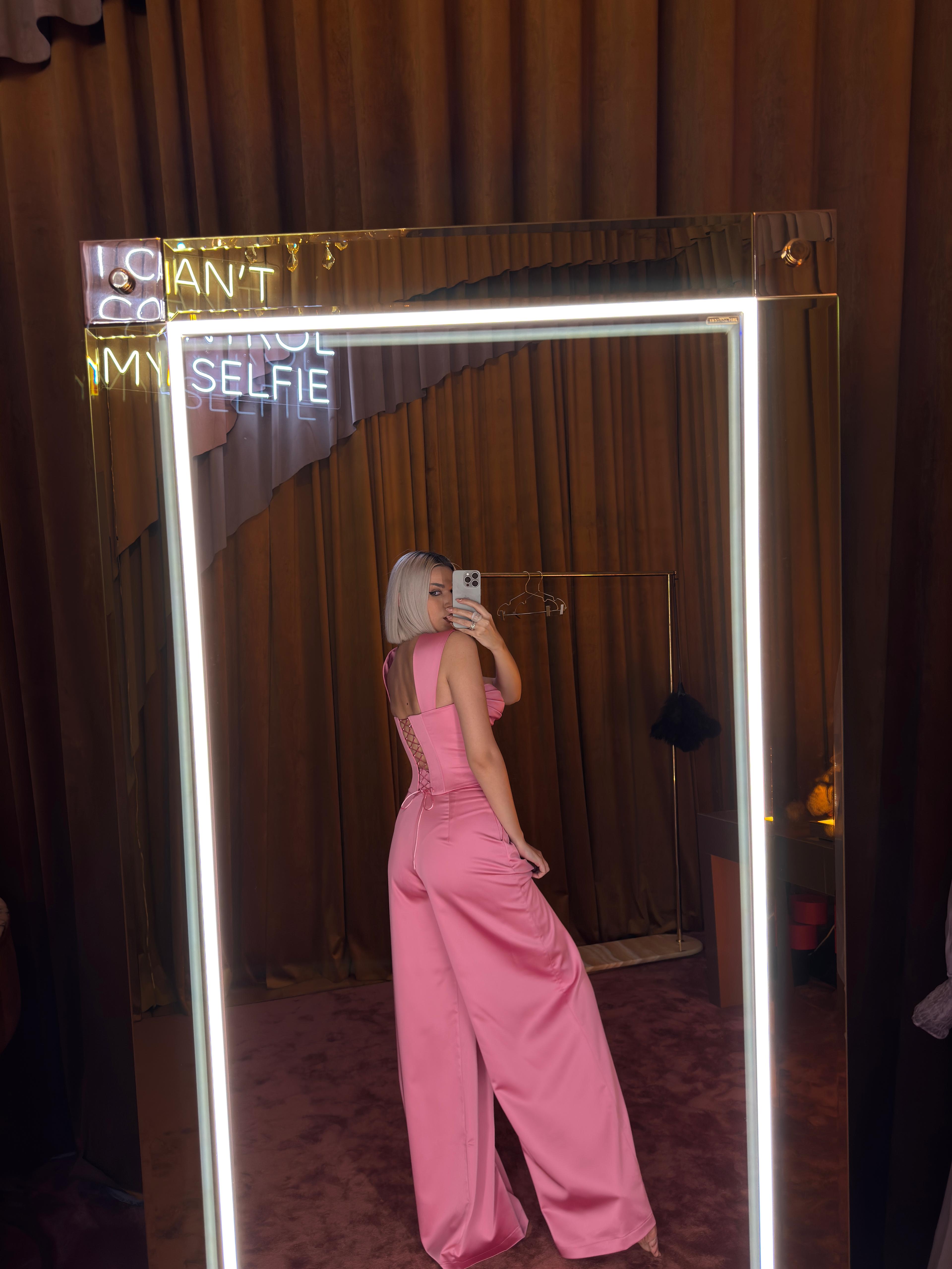 Pantaloni Satinati cu Croiala Larga, Roz, Paloma