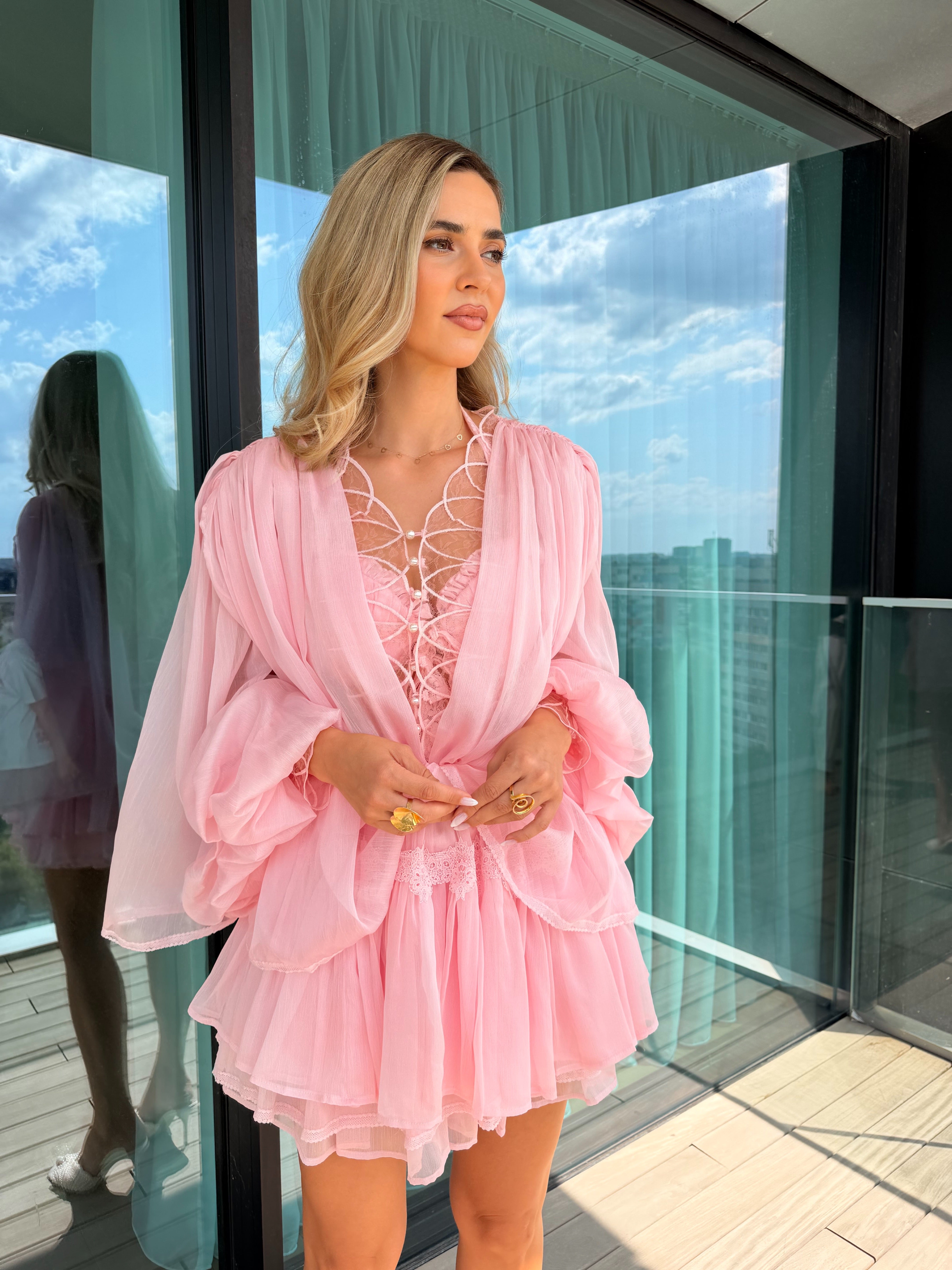 Set Framboise – Cămașă cu Mâneci Ample și Fustă Pantalon, Celestine