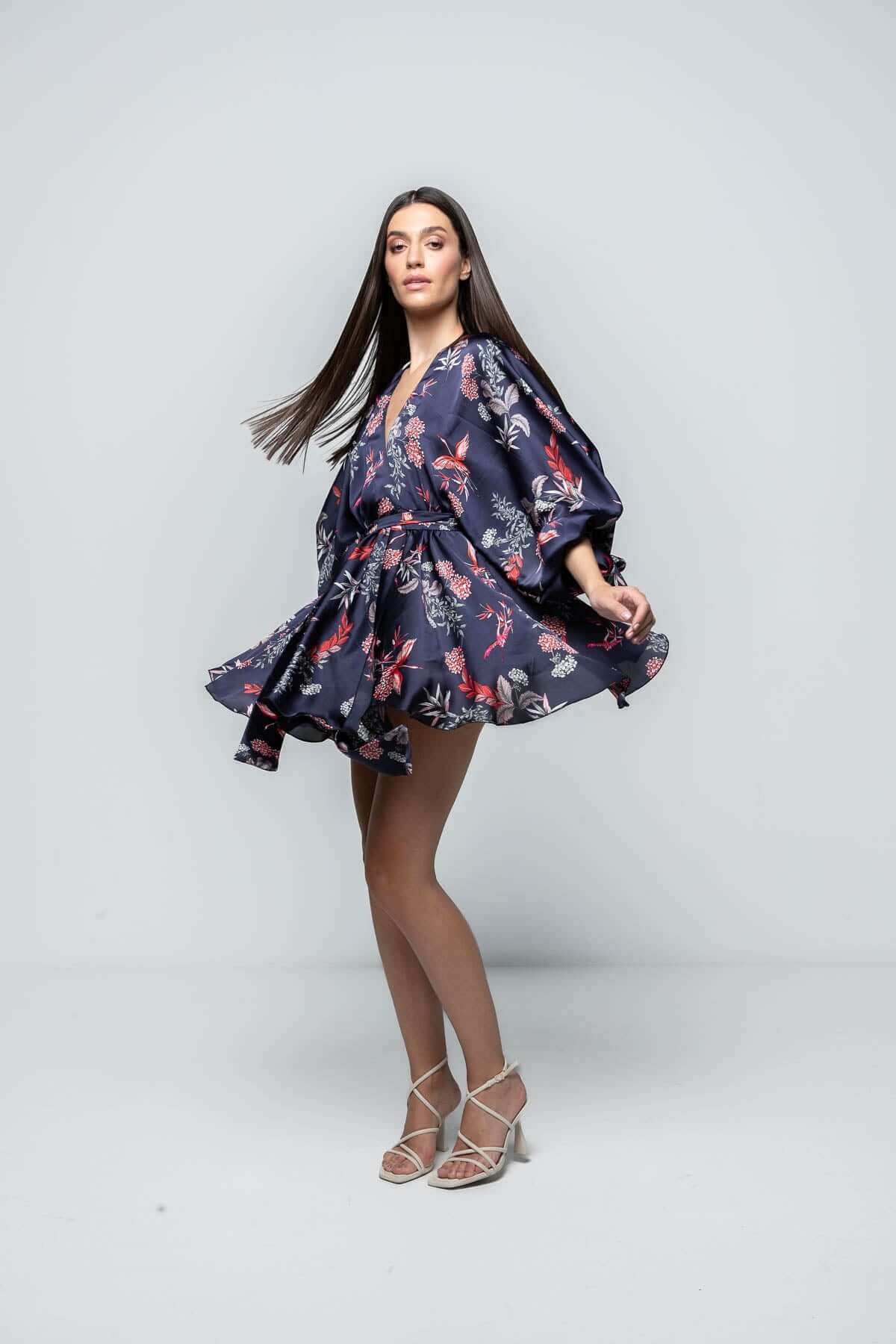 rochie scurta bleumarin cu flori