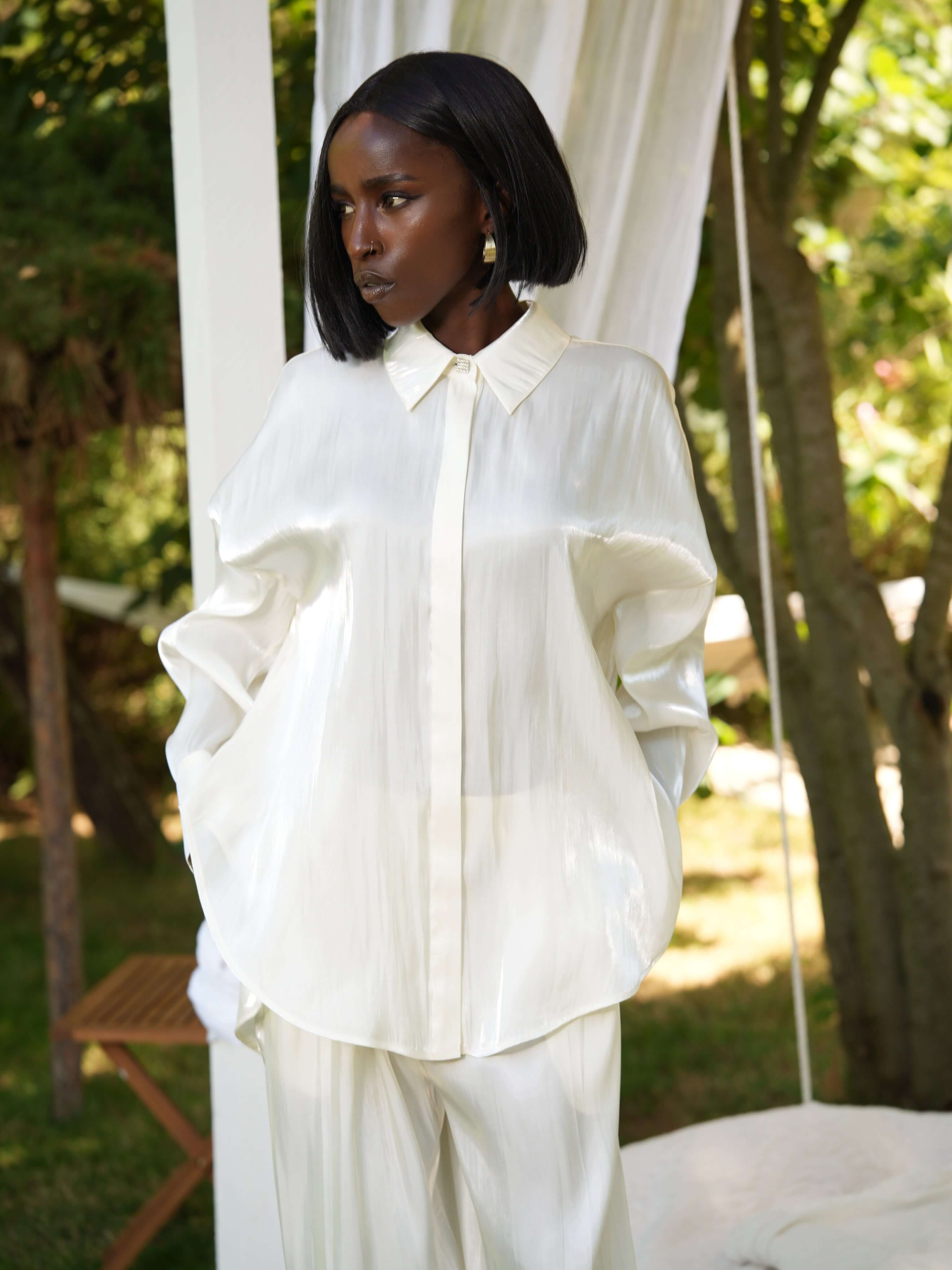 Compleu Elegant din Organza, Alb, White Martini