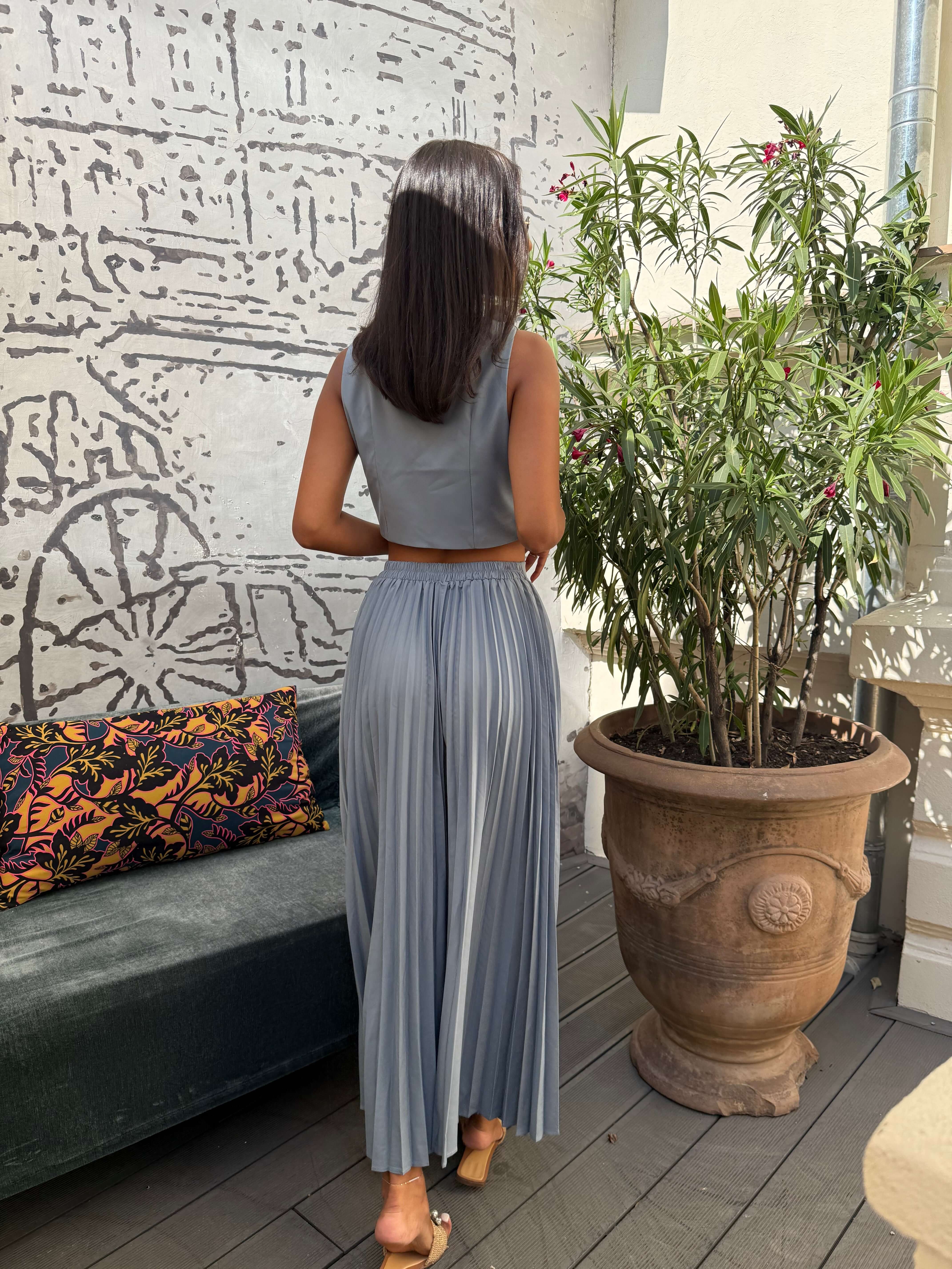 Set cu Vesta si Fusta Plisata, Albastru, Muse