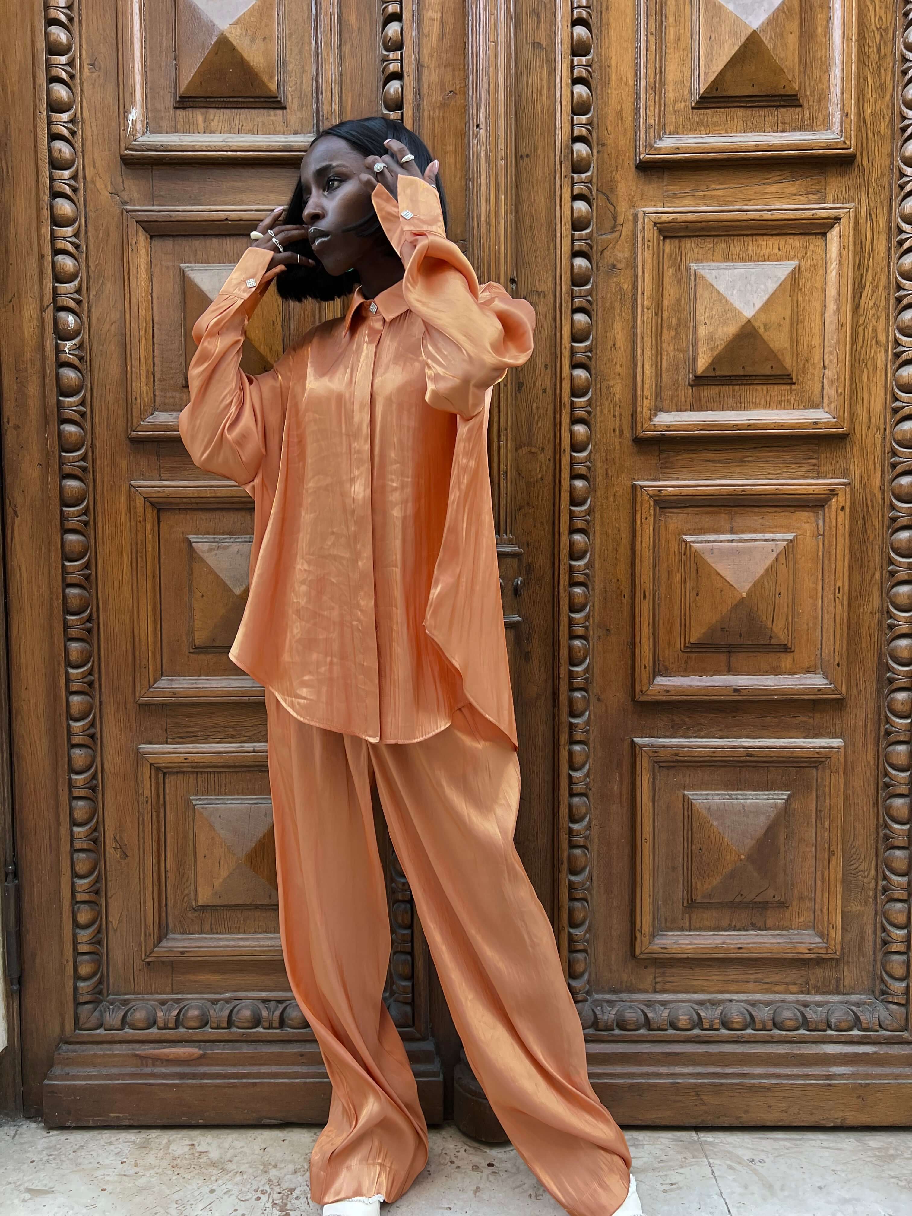 Compleu Elegant din Organza Portocaliu, Sunset Seduction