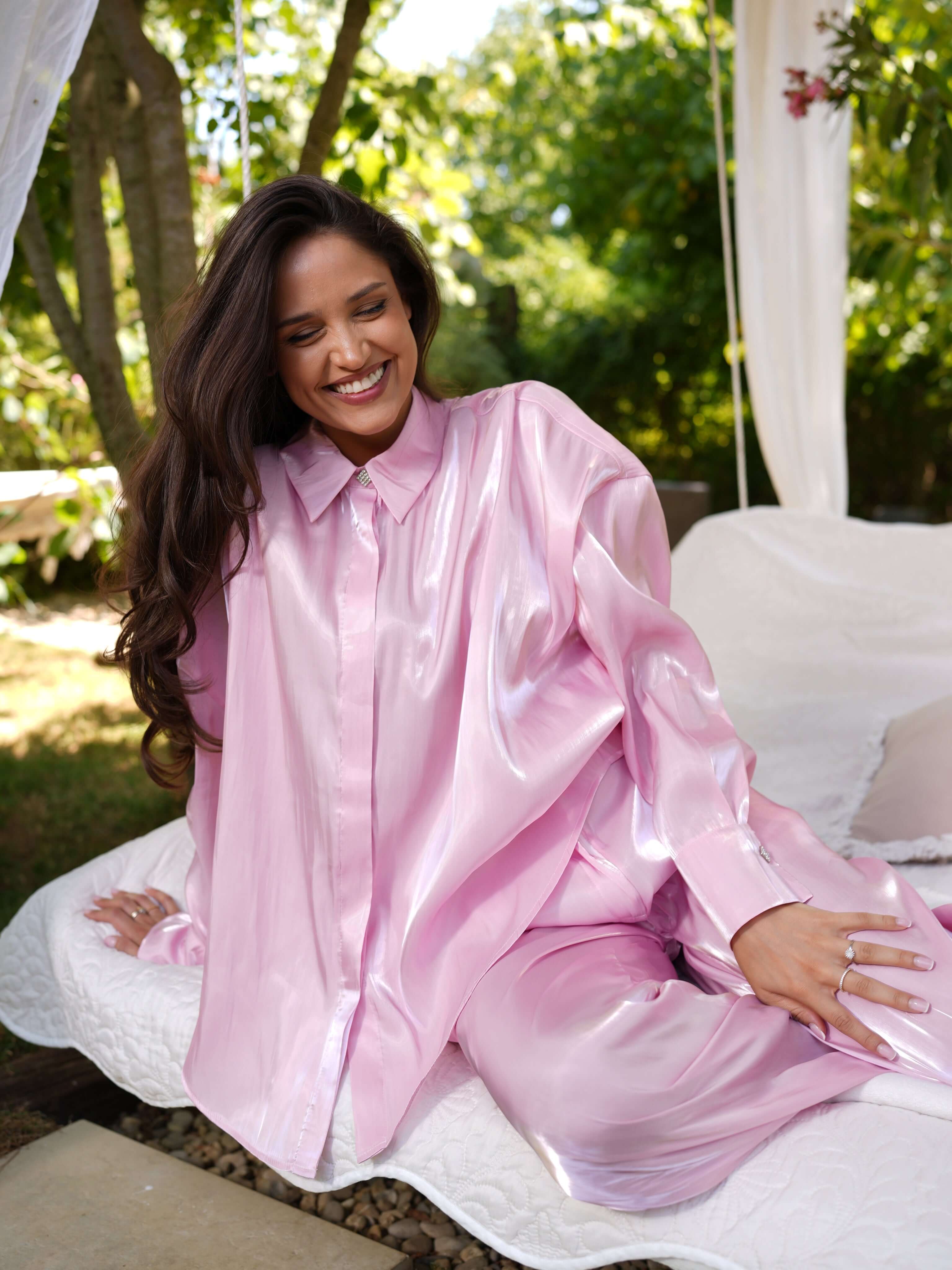 Compleu Elegant din Organza Roz, Cotton Candy