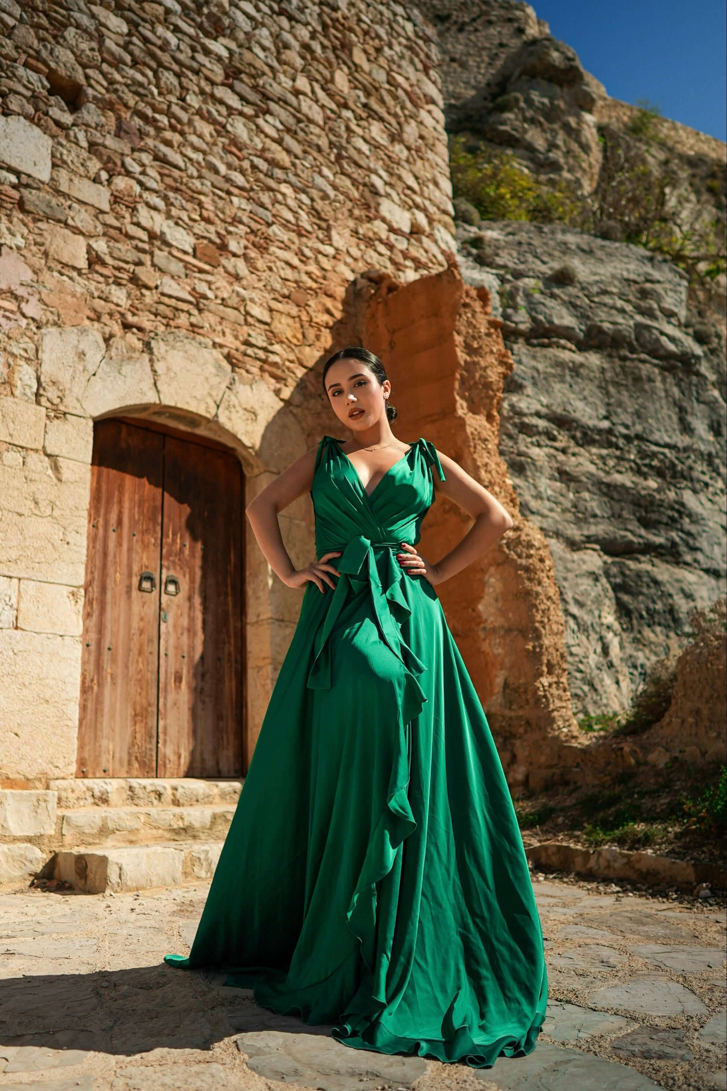 Rochie Maxi Eleganta cu Volane, Verde, Royal