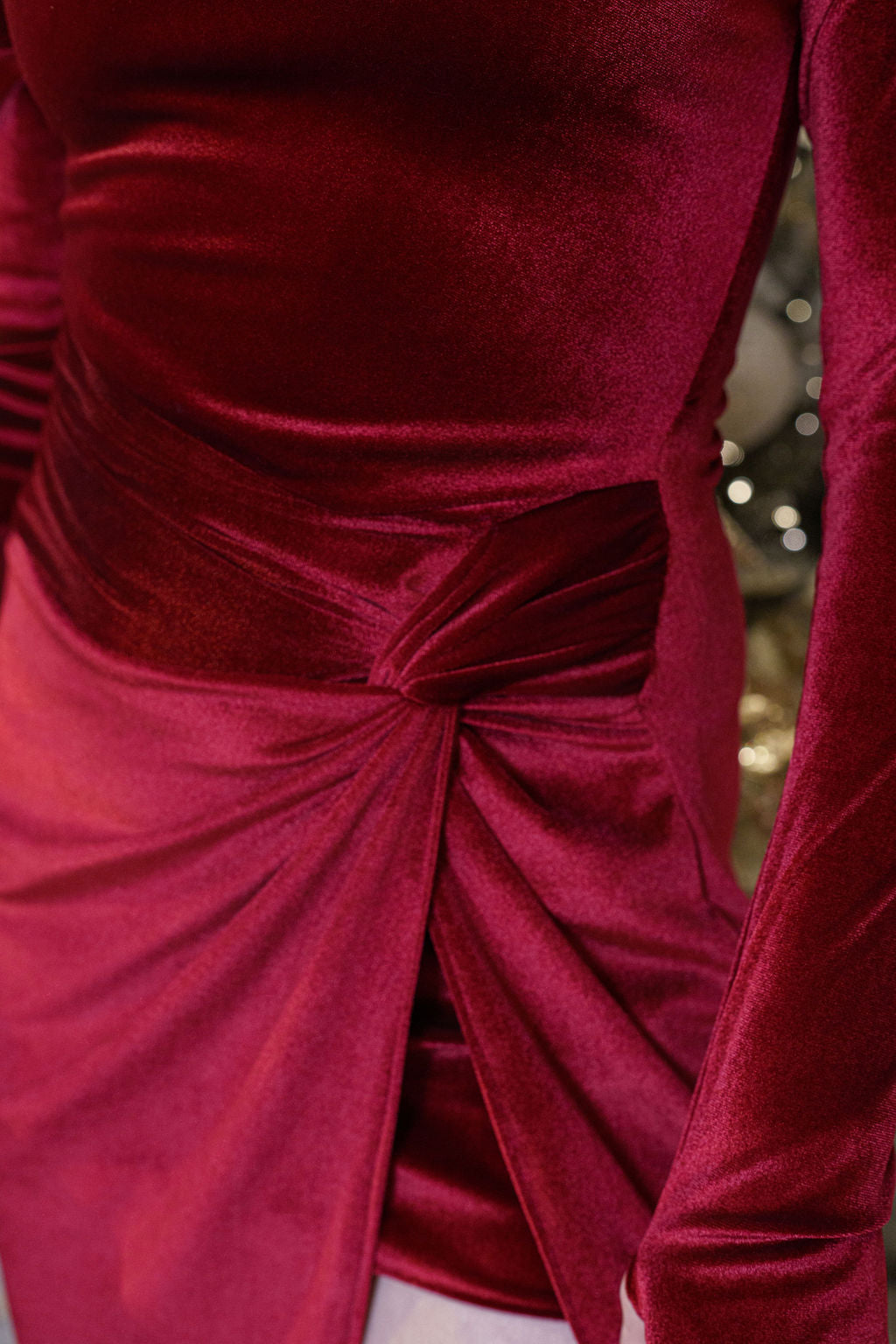 Rochie catifea cu drapaj, burgundy, Arlu