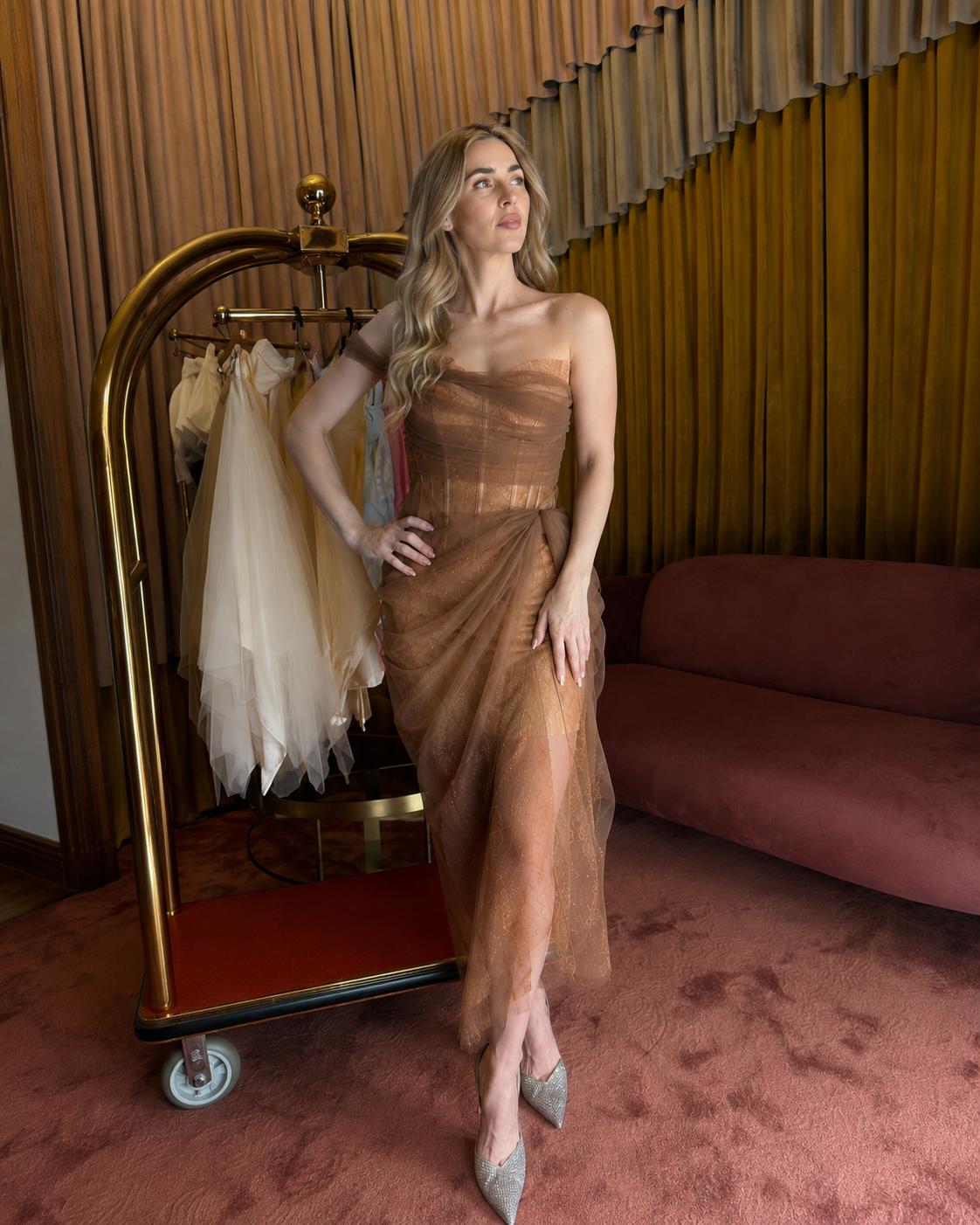 Rochie din tulle maro cu corset    Cocoa Powder