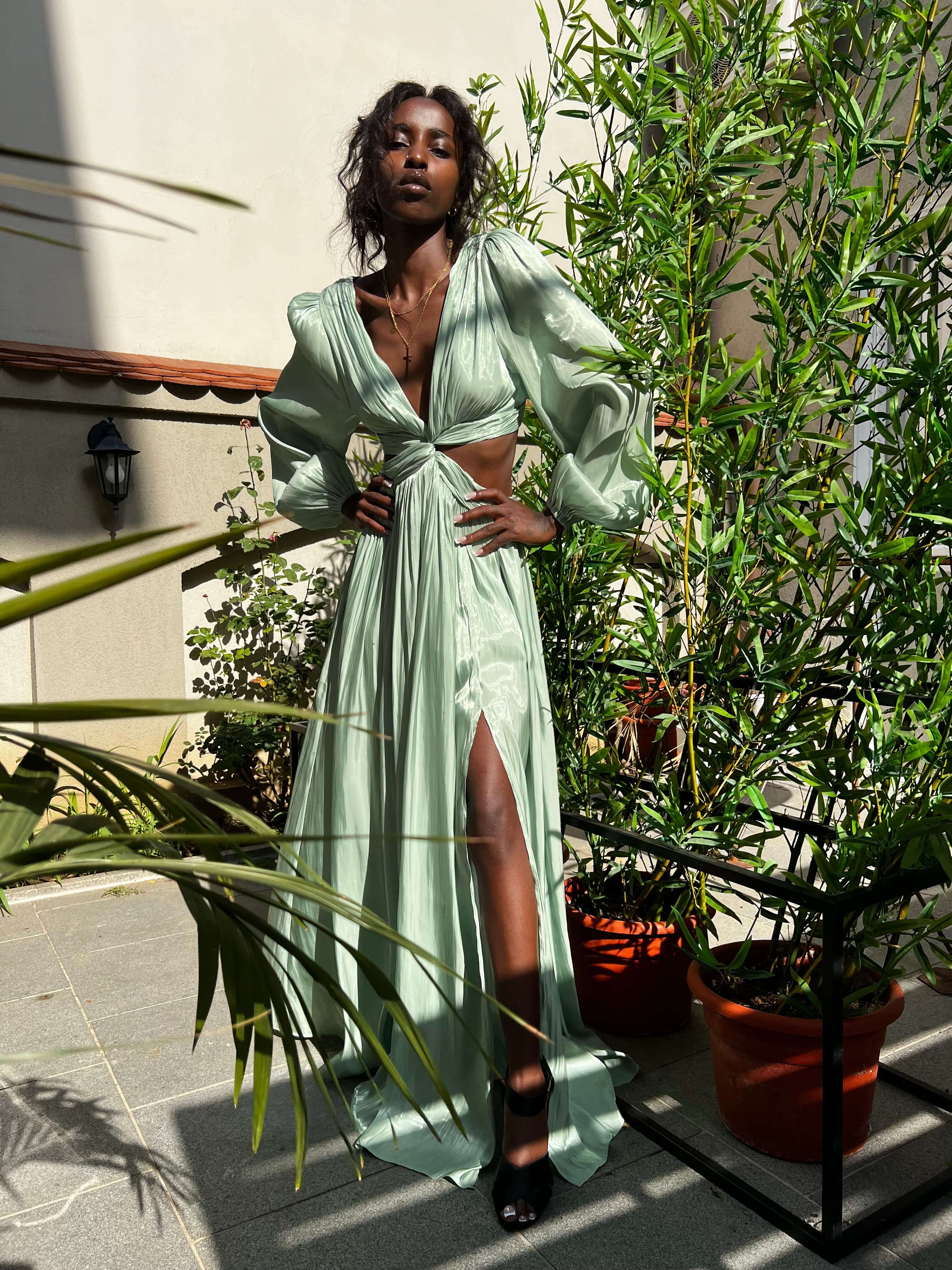 Rochie Maxi cu Decupaj, Verde Menta, Asmee