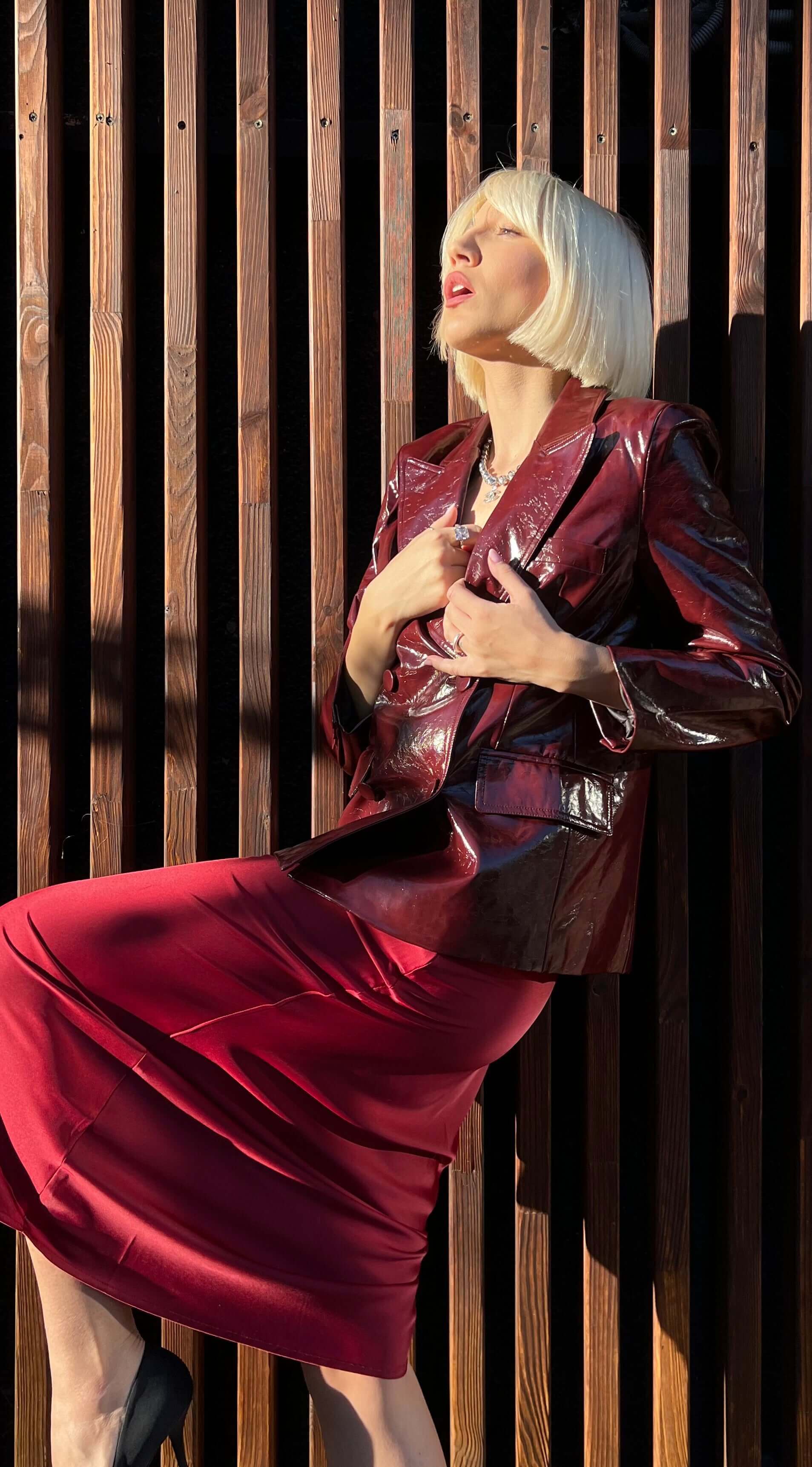 Shiny Blazer-Style Jacket, Ox Blood, Burgundy