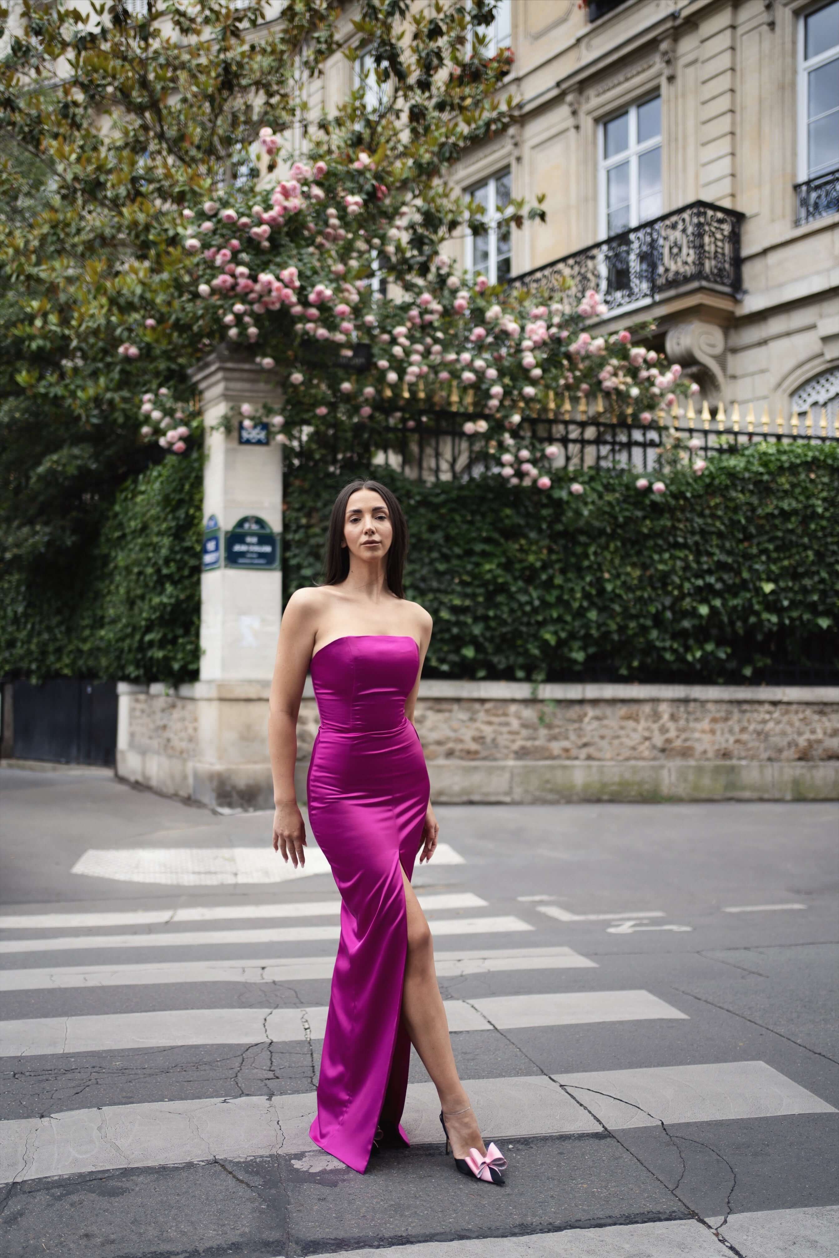 Rochie Maxi Satinata Fuchsia, Solitaire