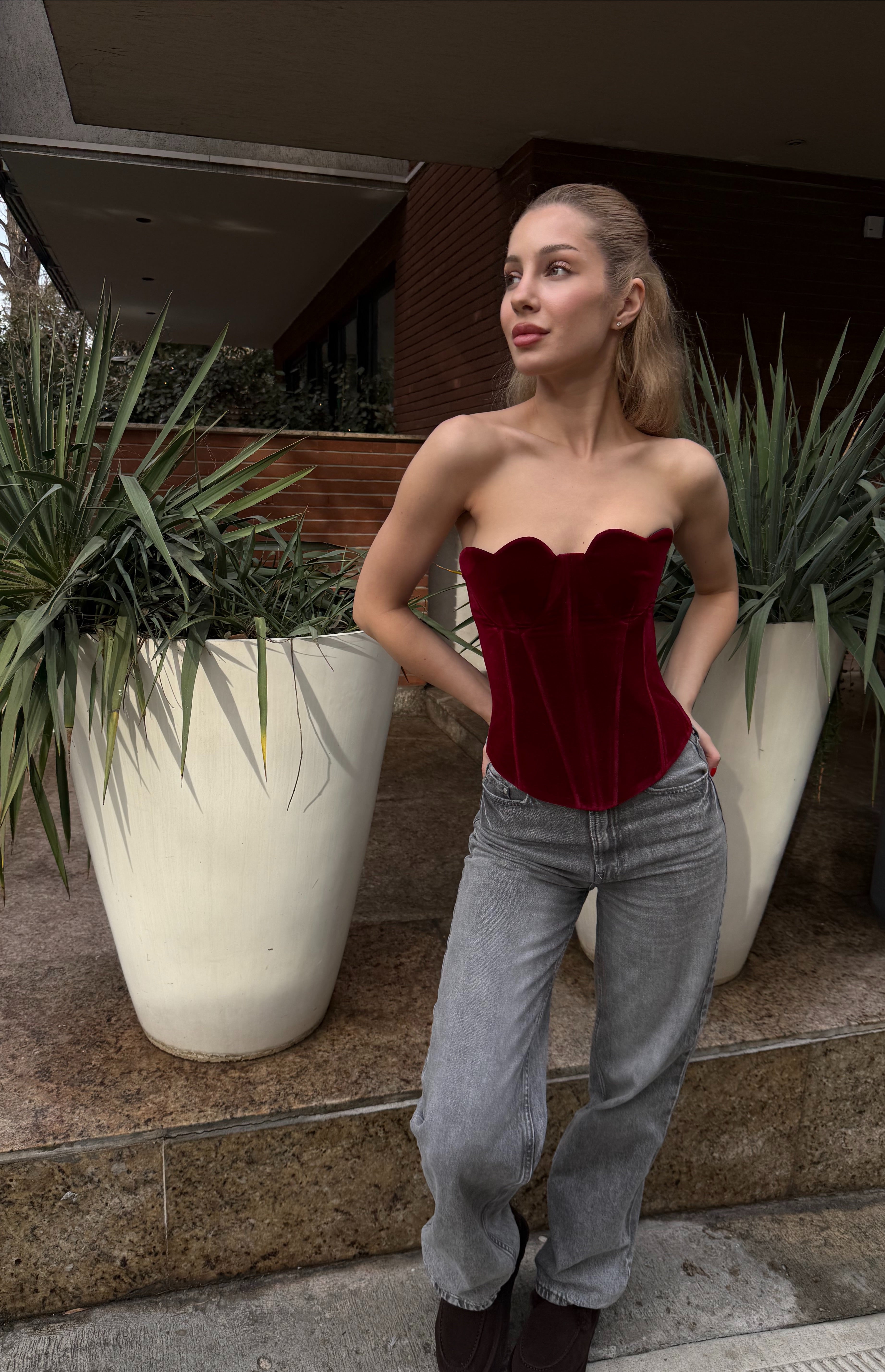 Corset cupe in forma de inima, burgundy, Velvet Heart