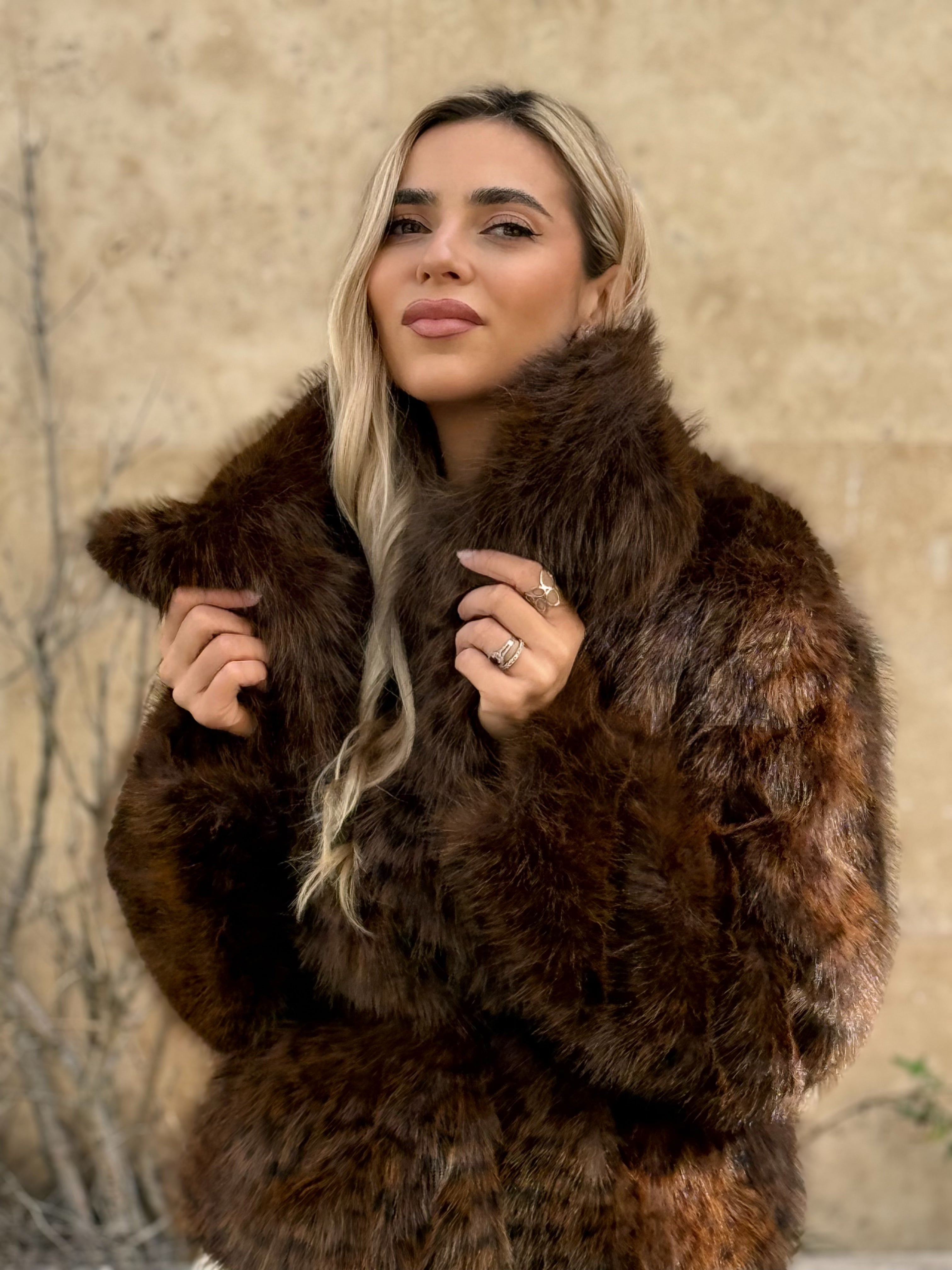 Haina din Blana Faux, Animal Print, Noisette