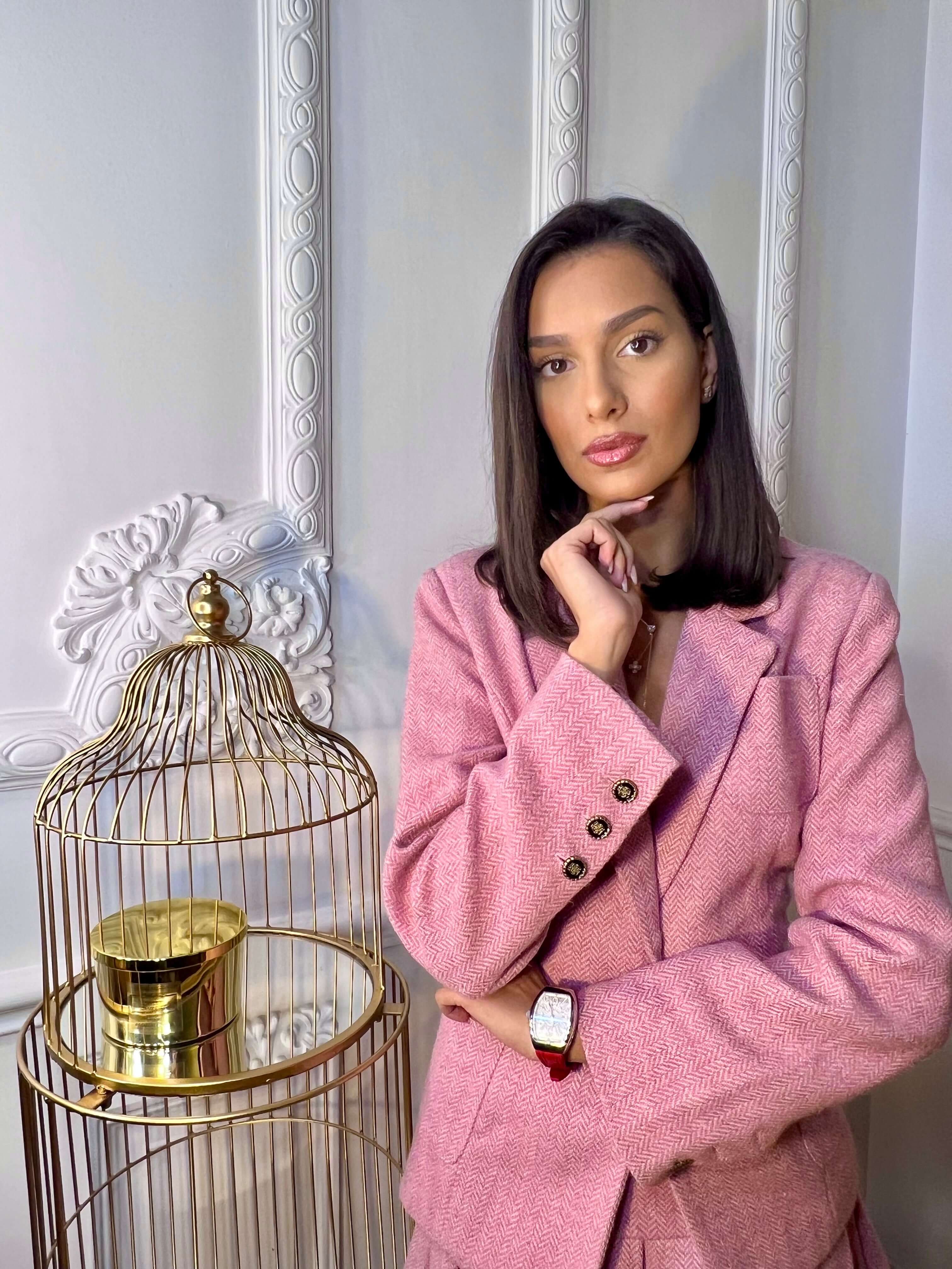 Costum cu Sacou si Fusta Mini, Roz, Blush