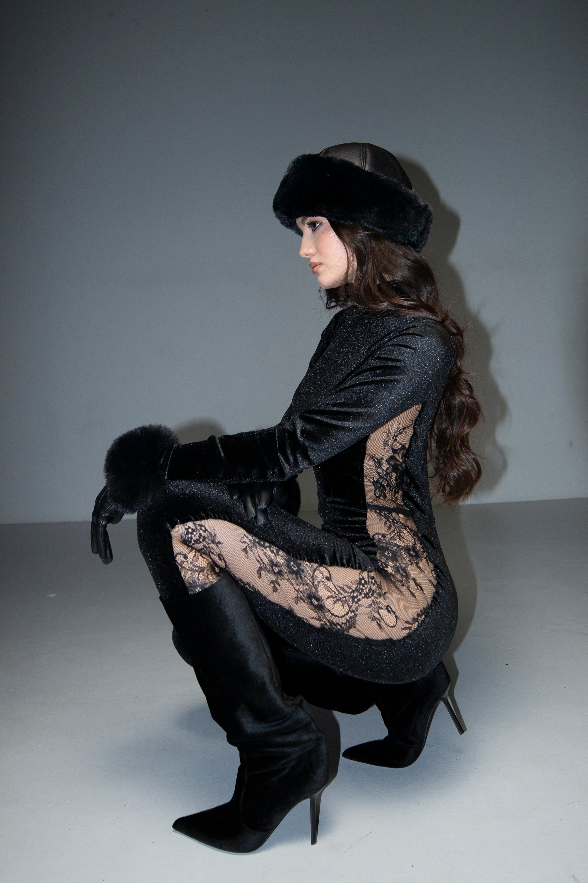 Salopetă neagră elegantă din catifea, LUCINDA