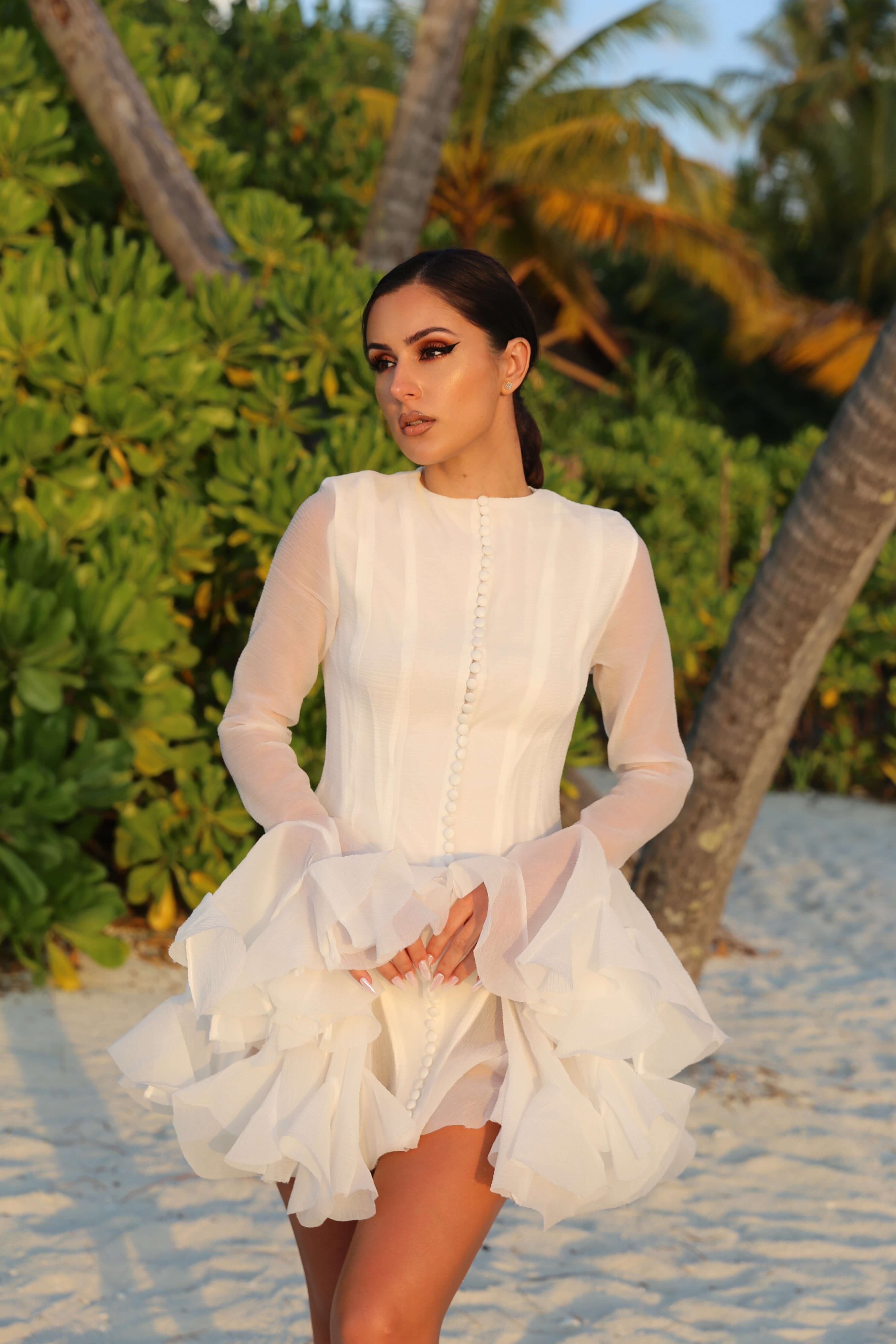 Rochie Mini Alba cu Volane, Swan