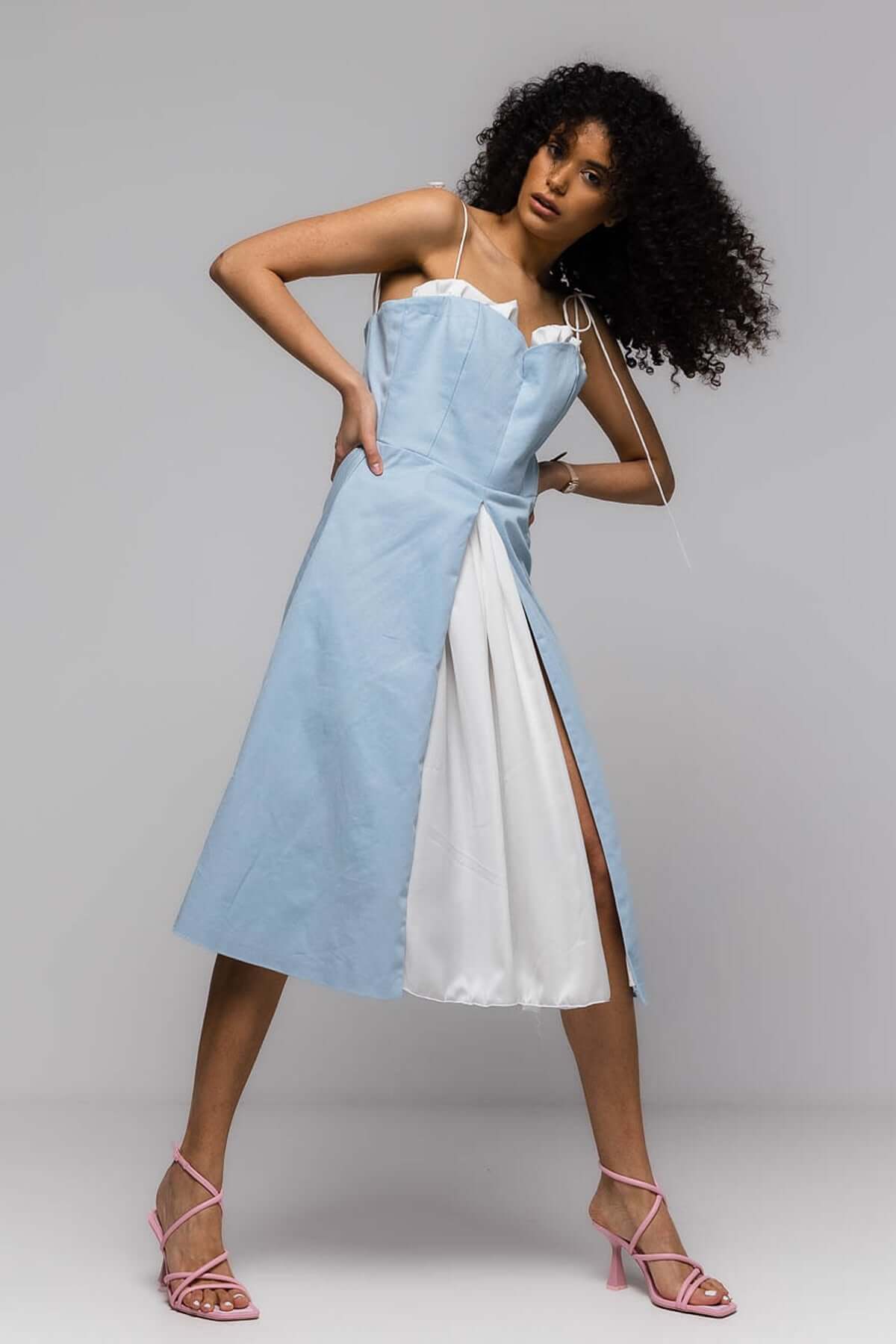 rochie albastra bleu bleo cu corset si crapatura