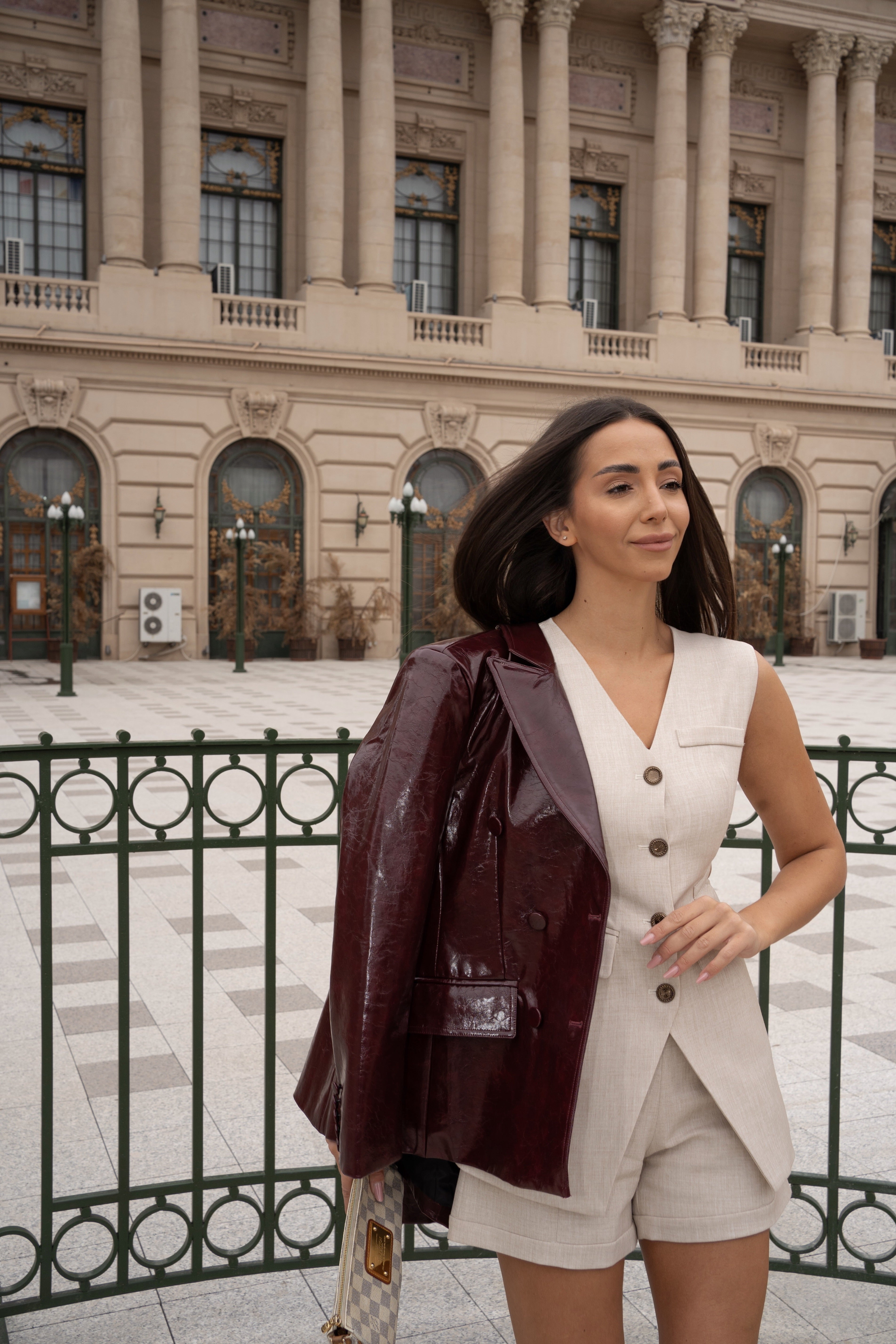 Shiny Blazer-Style Jacket, Ox Blood, Burgundy