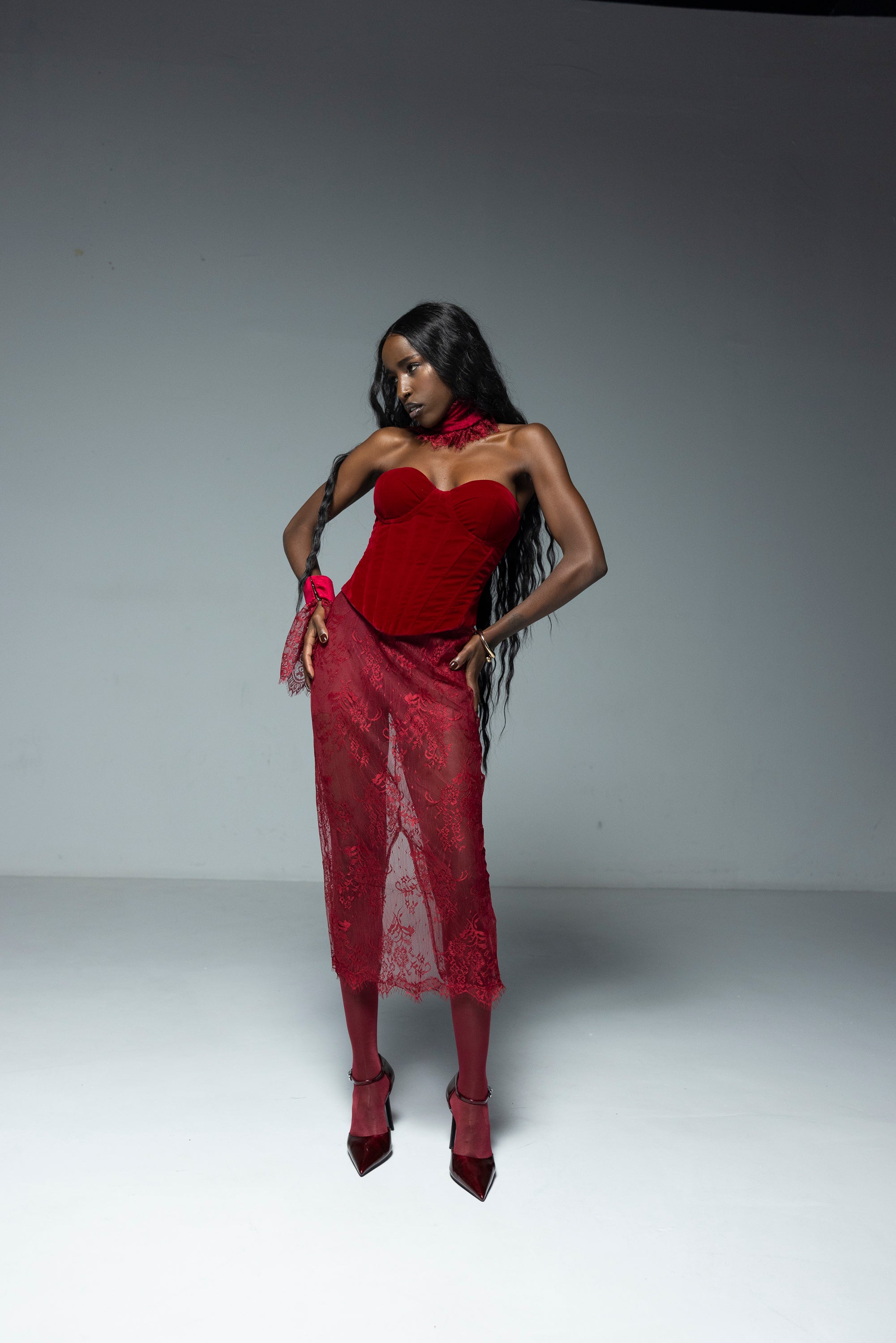 Fusta Dantela burgundy, Scarlet