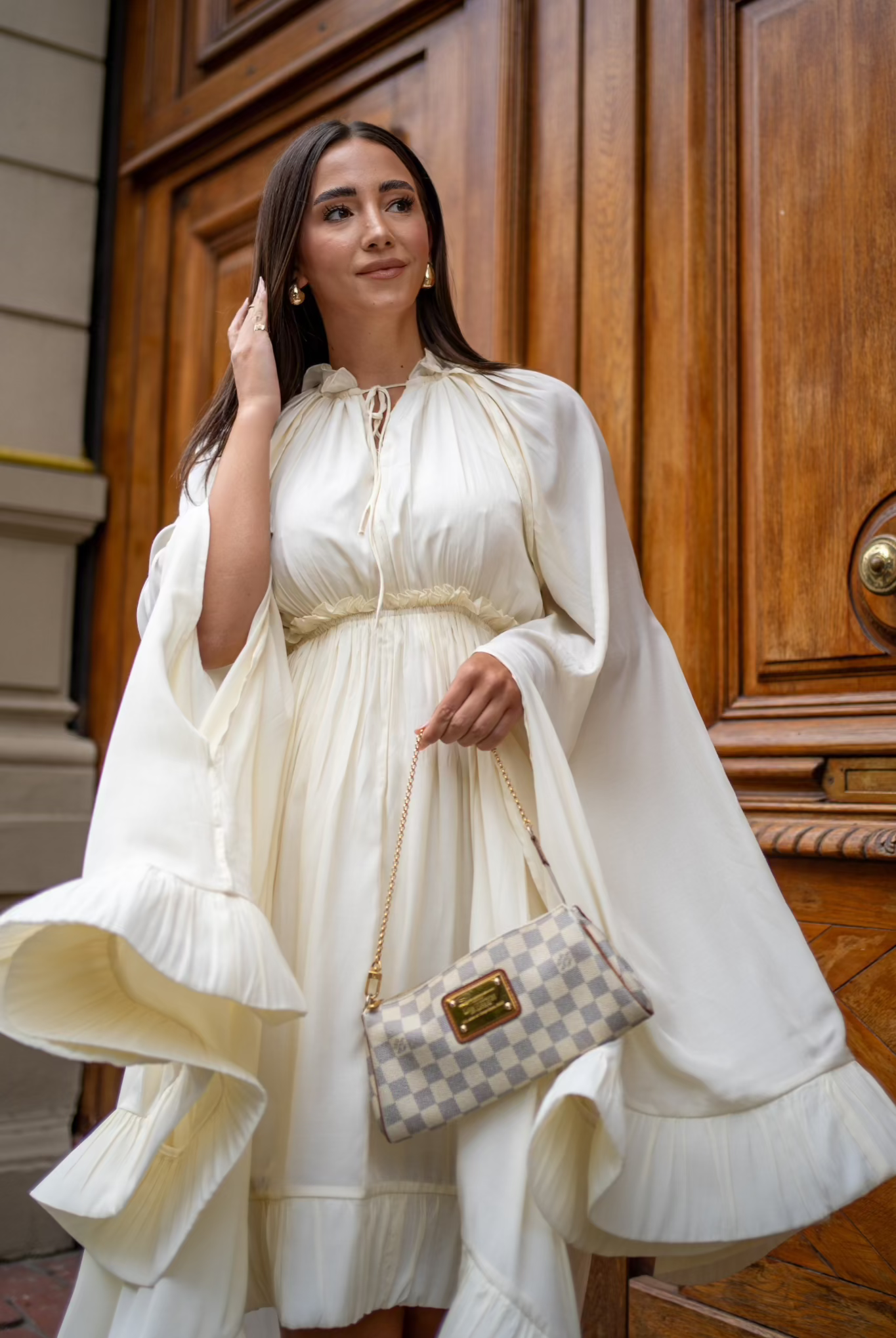 Rochie Midi cu Volane Supradimensionate, Ivory, Sonata