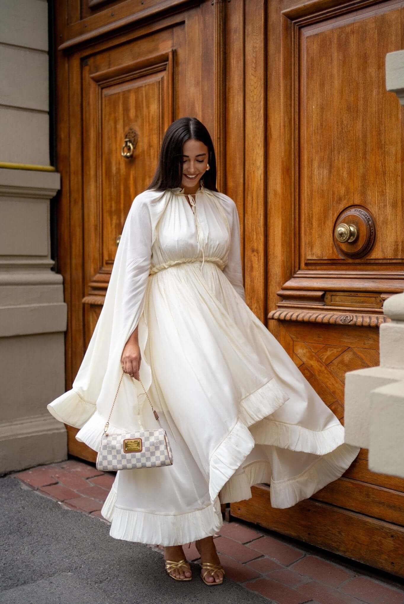 Rochie Midi cu Volane Supradimensionate, Ivory, Sonata