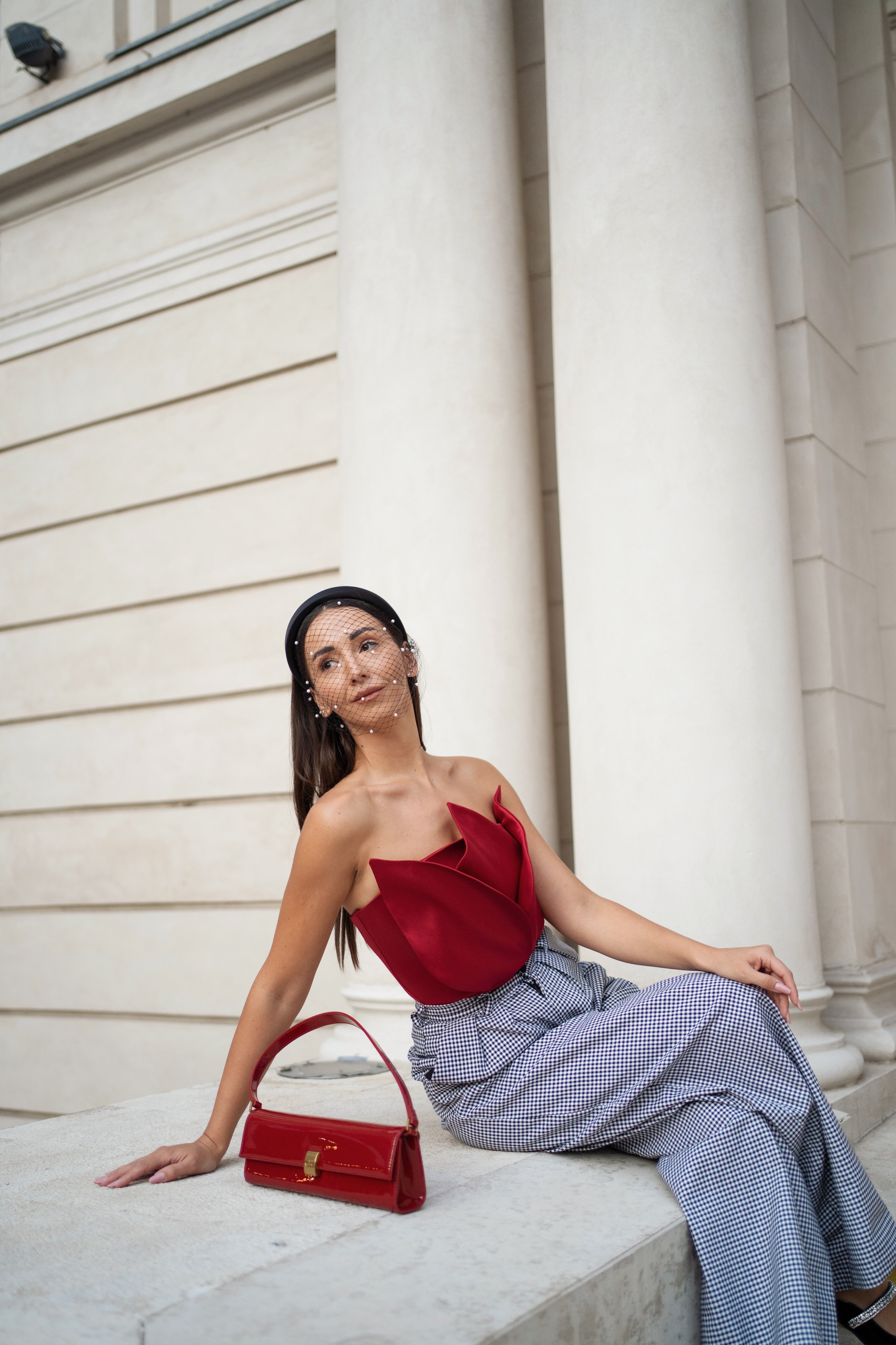 Pantaloni cu Croiala Larga in Carouri, Pepita